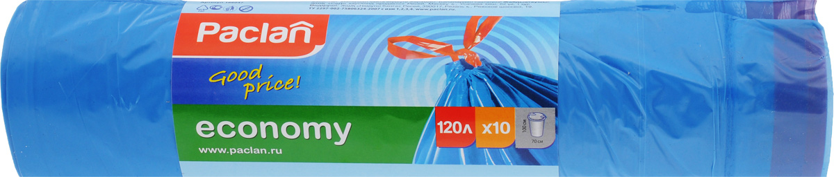 Мешки для мусора Paclan "Economy", с завязками, 120 л, 10 шт Мешки для мусора Paclan "Economy", с завязками, 120 л, 10 шт