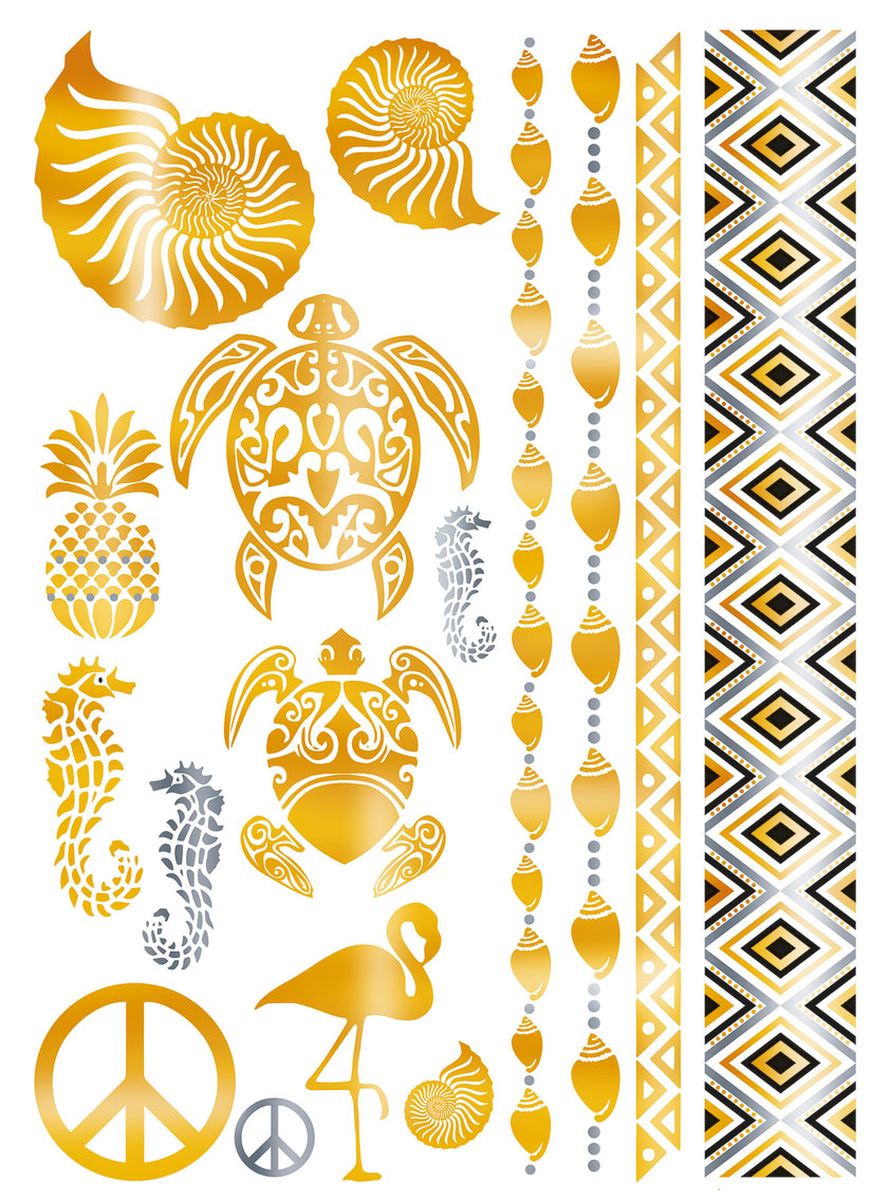 Herma Наклейки для тела Flash Tattoo Карибы15152 Herma Наклейки для тела Flash Tattoo Карибы15152Флэш-татуировки – это временные татуировки напоминающие ювелирные украшения. Преимущества флэш-тату очевидны: Во-первых, они временные, это очень важно для тех, кто не хочет перманентное тату. Во-вторых, нанести на свое тело тату очень просто, принцип схож с «наклейками-переводилками». В-третьих, они нетоксичны - экологичны и безопасны для кожи и здоровья. Татуировки обладают высокой водостойкостью и держатся более недели. Любители украшать тело найдут себе рисунок под любое настроение. Самый распространенный вариант татуировки – металлическая цепь или браслет. Есть варианты татуировок под Boho-стиль и гламурные рисунки, надписи и геометрические фигуры. Металлик может иметь как золотой, так и серебряный оттенок. Имитация ювелирного украшения особенно привлекательно смотрится на загорелом теле. Размер листа, на котором располагается флэш-тату - 234 х 136 мм. НАНЕСЕНИЕ И УХОД Нанесение: 1. Предварительно очистить кожу, кожа должна быть сухая, без каких-либо кремов и масел. 2. Вырезать...