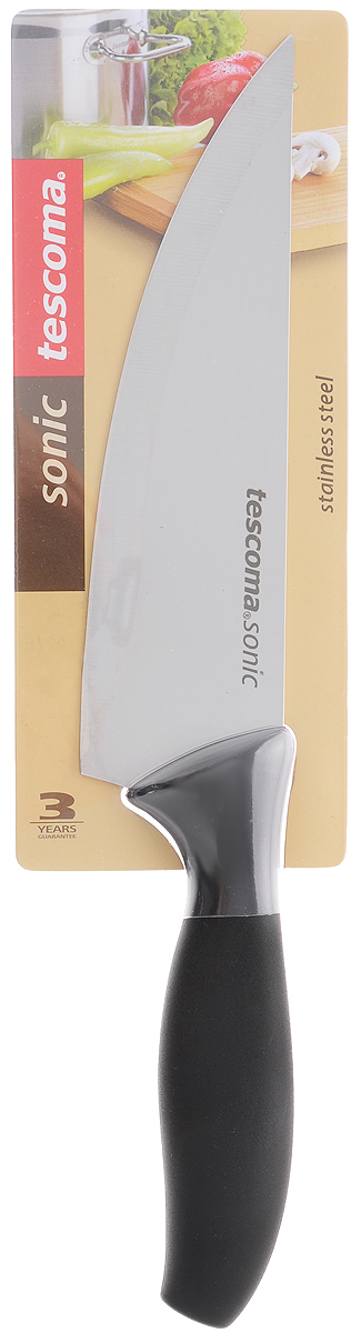 Нож кулинарный Tescoma Sonic, длина лезвия 14 см862040 Нож кулинарный Tescoma Sonic, длина лезвия 14 см862040Кулинарный нож Tescoma Sonic выполнен из высококачественной нержавеющей стали и дополнен эргономичной ручкой из пластика, что обеспечивает более удобное использование изделия. Нож с длинным широким клинком обеспечивает комфортную работу и быструю нарезку. Такой нож займет достойное место среди аксессуаров на вашей кухне. Можно мыть в посудомоечной машине. Длина ножа: 27,5 см. Длина лезвия: 14 см.