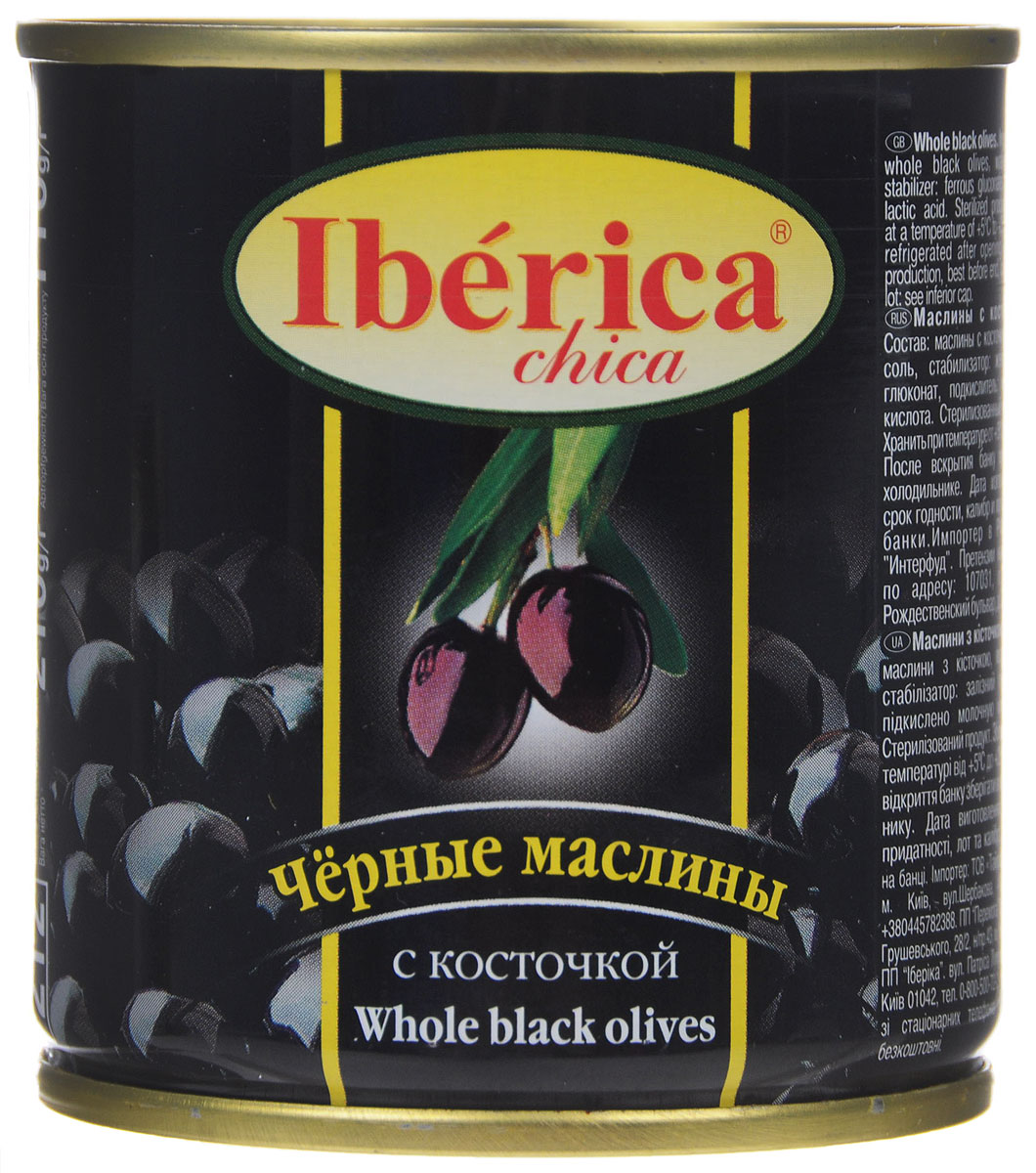 Iberica Сhica маслины с косточкой, 210 г0710006/1 Iberica Сhica маслины с косточкой, 210 г0710006/1Превосходные черные маслины Iberica Сhica с косточкой. Оливки и маслины Iberica - давно знакомый потребителям бренд, один из лидеров в данной категории продуктов.