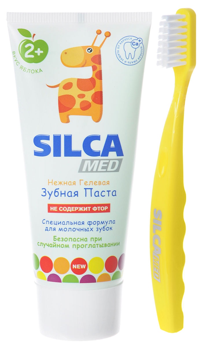 Silcadent Детская зубная паста со вкусом яблока + детская зубная щетка600032/001237 Silcadent Детская зубная паста со вкусом яблока + детская зубная щетка600032/001237Детская зубная паста Silcadent со вкусом яблока разработана специально для ухода за полостью рта для детей от 2 лет. В состав пасты входят натуральные компоненты, которые абсолютно безопасны при глотании. Паста эффективно удаляет зубной налет, являющийся главной причиной возникновения кариеса. Надолго освежает, оставляя приятное послевкусие. Не содержит фтора. В комплекте с пастой идет детская зубная щетка. Масса пасты - 65 г.