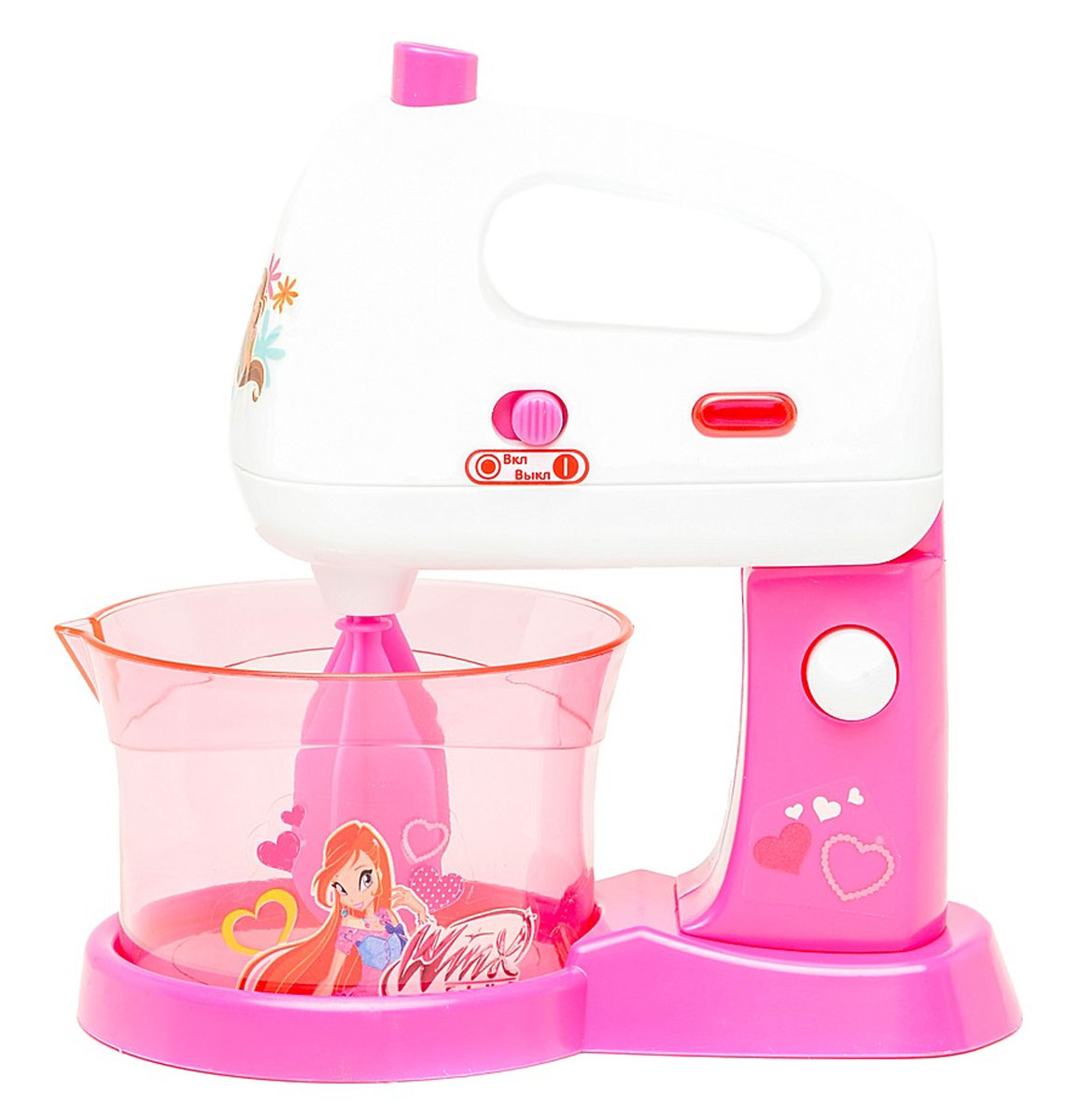 Играем вместе Миксер Winx16269-R Играем вместе Миксер Winx16269-RМиксер Играем вместе Winx со световыми и звуковыми эффектами обязательно порадует юную хозяйку. К миксеру прилагаются два венчика и чаша для взбивания. При нажатии кнопки, расположенной сверху на приборе, венчики вращаются с реалистичными звуками. За счет съемной верхней части прибора его можно использовать как ручной. Теперь ваш ребенок сможет смешивать и взбивать любые компоненты при приготовлении теста для выпечки или других блюд. Такая игрушка поможет ребенку развить звуковое восприятие, мелкую моторику рук и координацию движений, а также станет важным элементом сюжетно-ролевых игр ребенка и познакомит его с работой настоящих бытовых приборов. Порадуйте вашего малыша таким замечательным подарком! Рекомендуется докупить 2 батарейки типа АА (товар комплектуется демонстрационными).