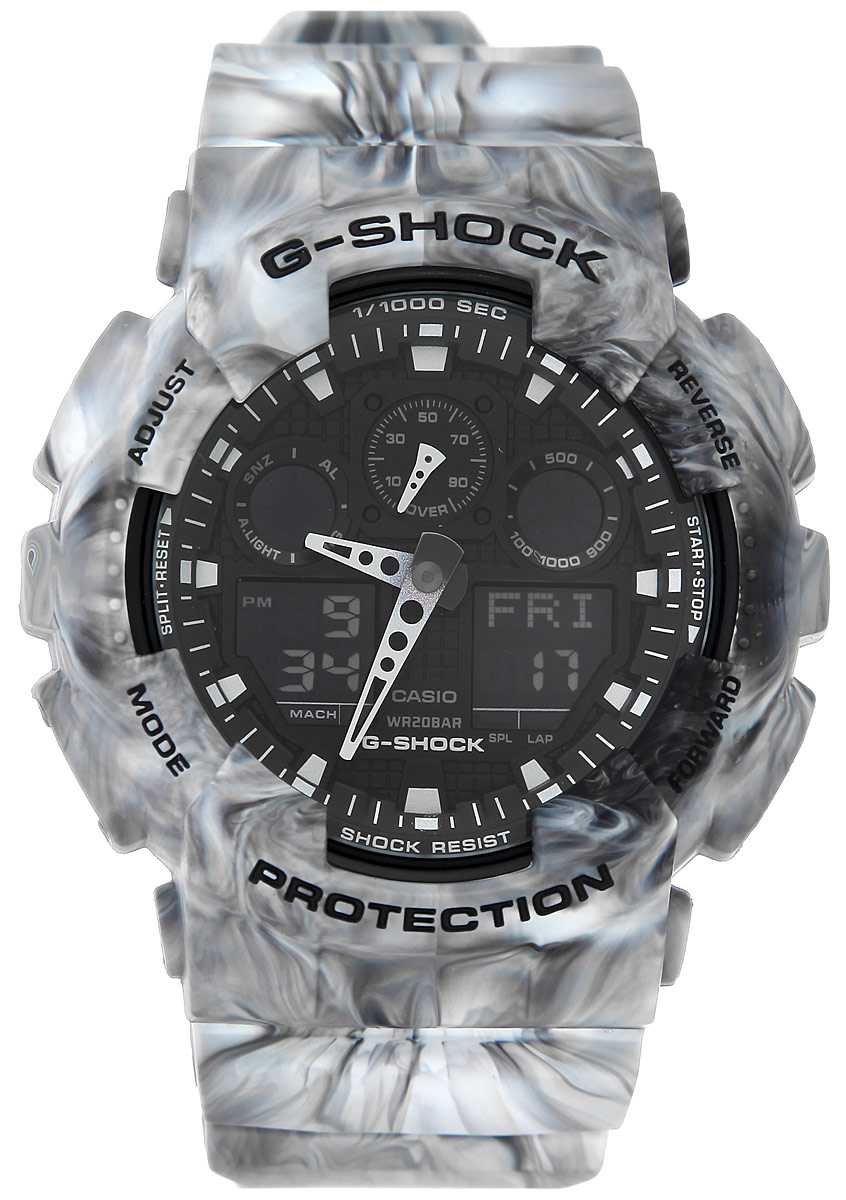 Часы наручные мужские Casio G-Shock, цвет: серый. GA-100MM-8AGA-100MM-8A Часы наручные мужские Casio G-Shock, цвет: серый. GA-100MM-8AGA-100MM-8AМногофункциональные мужские часы Casio G-Shock, выполнены из минерального стекла, металлического сплава и полимерного материала. Корпус часов оформлен символикой бренда. Часы оснащены ударопрочным корпусом с защитой от воздействия магнитных полей и электронно-механическим механизмом, имеют степень влагозащиты равную 20 BAR, а также дополнены устойчивым к царапинам минеральным стеклом. Браслет часов оснащен застежкой-пряжкой, которая позволит с легкостью снимать и надевать изделие. Корпус часов дополнен мощной светодиодной подсветкой. Дополнительные функции: таймер, будильник, функция повтора будильника, секундомер, функция мирового времени, автоматический календарь, отображение времени в 12-часовом или 24-часовом формате, функция отображения скорости. Часы поставляются в фирменной упаковке. Многофункциональные часы Casio G-Shock подчеркнут отменное чувство стиля своего обладателя.
