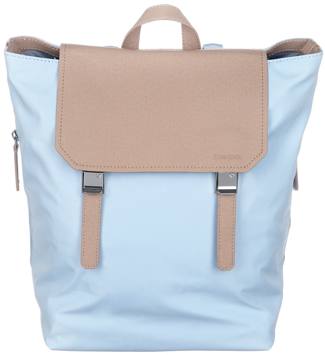 Рюкзак женский Samsonite, цвет: голубой. 56D-3100156D-31001 Рюкзак женский Samsonite, цвет: голубой. 56D-3100156D-31001Стильный женский рюкзак Samsonite выполнен из полиэстера и полиуретана, оформлен металлической фурнитурой и символикой бренда. Изделие содержит одно отделение, закрывающееся клапаном с двумя хлястиками на фиксаторы и дополнительно на хлястики с кнопками. Внутри рюкзака расположены мягкий карман для планшета, два накладных кармашка и врезной карман на застежке-молнии. Задняя сторона изделия дополнена врезным карманом на застежке-молнии. По бокам рюкзака расположены два врезных кармана, каждый из которых закрывается на застежку-молнию. Изделие оснащено двумя широкими плечевыми лямками регулируемой длины и петлей для подвешивания. Дно рюкзака дополнено металлическими ножками. Практичный аксессуар позволит вам завершить образ и быть неотразимой. Изделие содержит чехол для хранения.