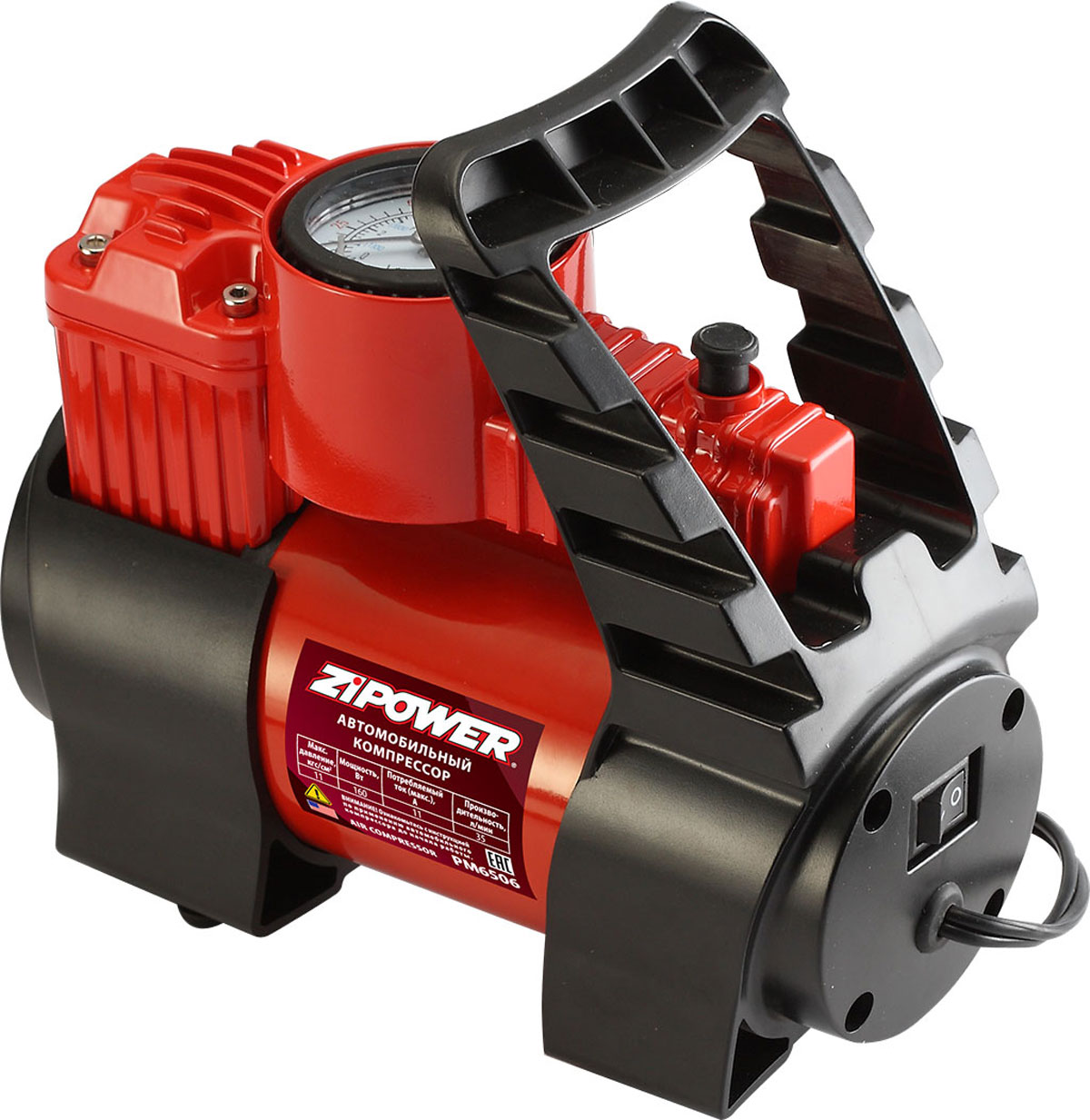 Компрессор автомобильный Zipower. PM 6506PM 6506 Компрессор автомобильный Zipower. PM 6506PM 6506Автомобильный компрессор позволяет накачать колесо автомобиля или же проверить в нем давление. Работает от бортовой сети 12 В. Компрессор обладает высокой производительностью, что позволяет быстро накачать колесо. Широкая комплектация позволяет накачать различные надувные изделия и запитать компрессор от аккумулятора.Мощный, высокопроизводительный компрессор, при работе не издает много шума. Имеет аварийный клапан сброса давления, который задействуется автоматически в случае достижения критического уровня давления. Обладает функцией откачивания (реверс) – очень полезная функция, например, когда нужно быстро сдуть резиновый матрас. Имеет в комплекте несколько насадок для накачивания различных надувных изделий. Напряжение: 12 В Мощность: 160 Вт Максимальное давление: 11 атм Производительность: 35 л/мин