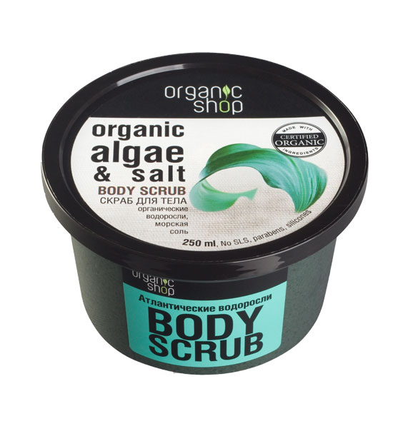Organic Shop Скраб для тела Атлантические водоросли, 250 мл0861-10242 Organic Shop Скраб для тела Атлантические водоросли, 250 мл0861-10242Organic Shop скраб для тела Атлантические водоросли 250 мл.Освежающий скраб для тела на основе органических экстрактов водорослей и морской соли превосходно отшелушивает и обновляет кожу, придавая ей гладкость, бархатистость и здоровый ухоженный вид.Не содержит силиконов, SLS , парабенов. Без синтетических отдушек и красителей, без синтетических консервантов.