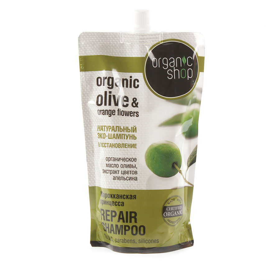Organic Shop Шампунь для волос Марокканская принцесса, восстановление, 500 мл0861-14158 Organic Shop Шампунь для волос Марокканская принцесса, восстановление, 500 мл0861-14158Organic Shop Шампунь для волос восстановление Марокканская принцесса, Дой-пак 500мл. Органический экстракт оливы обеспечивает защиту и восстановление ваших волос, проникая в их структуру. Аргановое масло, содержащее комплекс натуральных кератинов, который помогает восстановить даже сильно повреждённые волосы. Уплотняют структуру волос, увлажняя их, входящие в состав масла витамины и минералы. Позволяет сохранять и удерживать все питательные вещества, входящее в состав шампуня, масло виноградной косточки, сглаживая их структуру и защищая от повреждений.