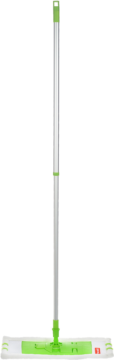 Швабра Paclan Green Mop Effect, с телескопической ручкой, длина 76-130 см421150/135941 Швабра Paclan Green Mop Effect, с телескопической ручкой, длина 76-130 см421150/135941Швабра Paclan Green Mop Effect - сочетание тщательной и эффективной уборки с инновационной структурой и ухаживающими свойствами насадки. Насадка подходит для любых видов напольных покрытий. Имеет особую текстуру: универсальная микрофибра и дополнительные полоски-щетки эффективно удаляют стойкие загрязнения. Плотный короткий ворс значительно облегчает влажную и сухую уборку паркета и керамической плитки. Насадка хорошо притягивает пыль и имеет большую зону покрытия, что позволяет справиться с уборкой быстрее. Швабра оснащена удобной алюминиевой телескопической ручкой. На конце ручки имеется специальная петля, благодаря которой швабру можно подвесить в любом удобном месте. Платформа швабры изготовлена из прочного пластика. Уникальная технология крепления - удобно снимать и надевать насадку, благодаря легкому защелкиванию механизма с помощью кнопки. Длина ручки: 76-130 см. Размер насадки: 44,5 х 16 см.
