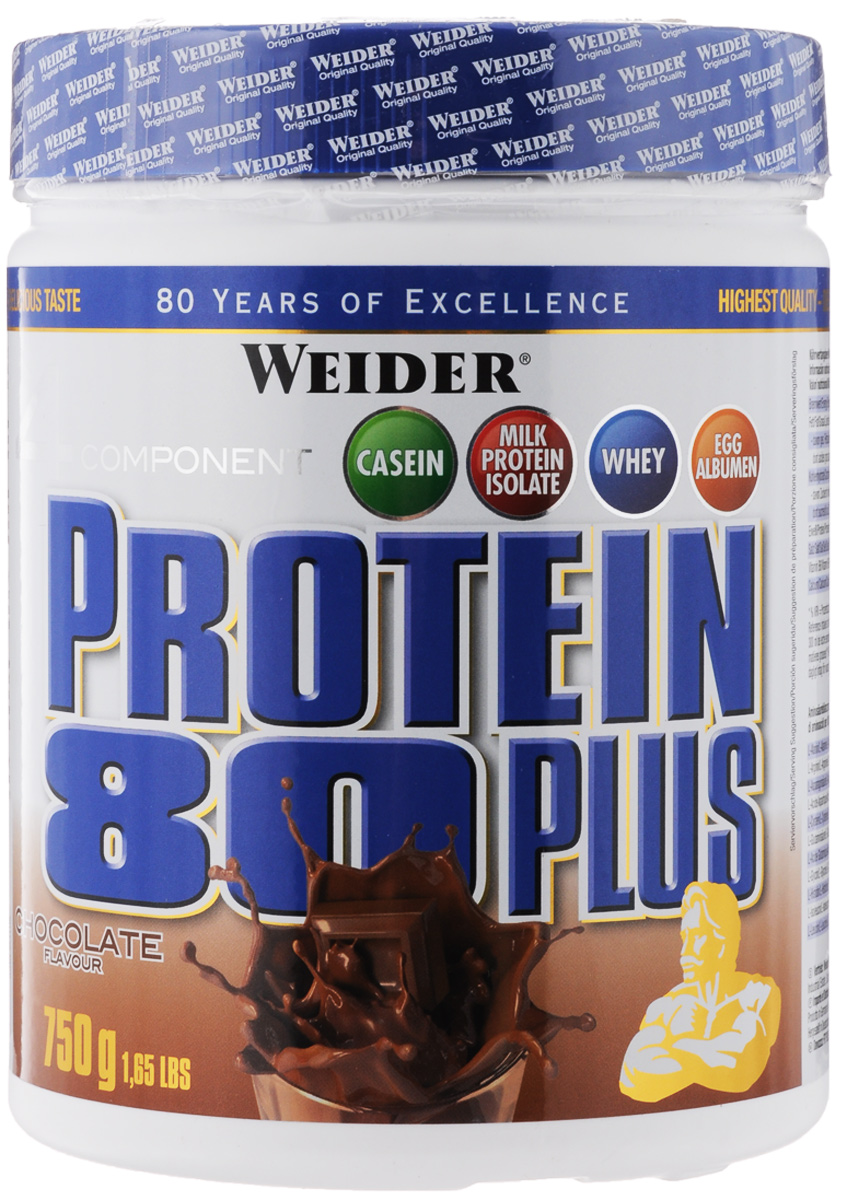 Протеин Weider Protein 80+, шоколад, 750 г30111 Протеин Weider Protein 80+, шоколад, 750 г30111Протеин Weider Protein 80+ - четырехкомпонентная белковая смесь. У каждого из этих белков своя скорость усвоения, что способствует постоянному и равномерному поступлению аминокислот в кровь на протяжение более чем пяти часов! Этот протеиновый коктейль создан, как дополнение к питанию, с целью увеличения количества белка в дневном рационе. Для нормальной работы всех систем организма человеку требуется 2-4 г белка на килограмм веса в сутки! Молочный белок (казеин): обеспечивает мускулатуру протеином в течение семи часов, содержит большое количество ВСАА. Изолят молочного белка: в сухом веществе содержится более 90% протеина. Это означает очень низкое содержание жиров и углеводов! Белок молочной сыворотки (Whey): быстро усваиваемый протеин. Снабжает мускулатуру в том числе и L-глютамином. Яичный белок (альбумин): содержит так называемые сернистые аминокислоты. Это повышает биологическую ценность продукта. Рекомендации по...