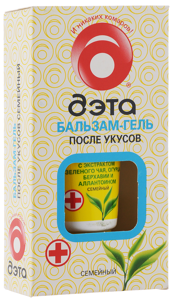 Бальзам-гель после укусов насекомых Дэта Семейный, с экстрактом зеленого чая, 20 мл66704504 Бальзам-гель после укусов насекомых Дэта Семейный, с экстрактом зеленого чая, 20 мл66704504Бальзам-гель Дэта Семейный эффективен для устранения неприятных ощущений после укусов насекомых. Бальзам мягко охлаждает кожу, снимает зуд и покраснения. Экстракт зеленого чая, входящий в состав бальзама, является природным антиоксидантом, обладает противовоспалительным действием. Экстракт огурца снимает отечность, а экстракт берхавии оказывает успокаивающее действие. Бальзам хорошо увлажняет и питает кожу тела. Состав: вода, экстракт зеленого чая, экстракт огурца, экстракт берхавии раскидистой, метилпарабен, пропилпарабен, загуститель, аллантоин, триэтаноламин, отдушка. Товар сертифицирован.
