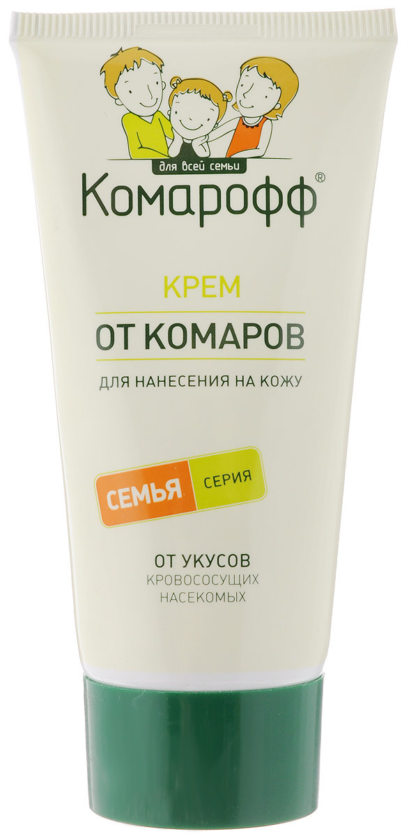Крем от насекомых Комарофф Семья, 100 мл66740403 Крем от насекомых Комарофф Семья, 100 мл66740403Крем Комарофф Семья предназначено для эффективной защиты взрослых и детей (с 5 лет) от укусов кровососущих насекомых (комаров, мокрецов, москитов). Нейтрален для кожи. Обеспечивает эффективную защиту до двух часов. Состав: N,N-диэтил-m-толуамид, кислота стеариновая, глицерин, триэтаноламин, моностеарат глицерина, масло мятное, вода. Товар сертифицирован.
