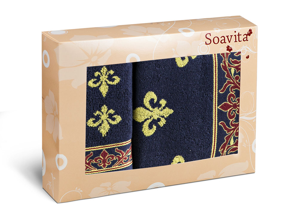 Набор махровых полотенец Soavita "Вензель", цвет: синий, 2 шт