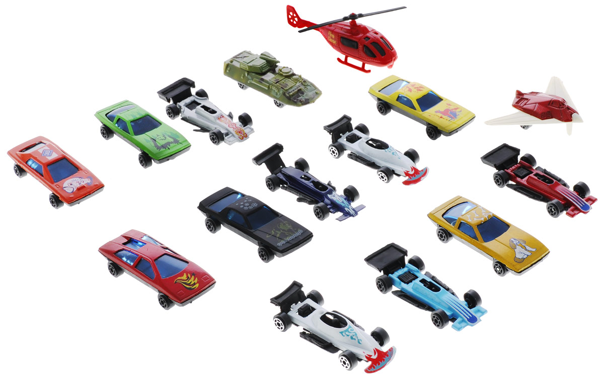 Shantou Набор машинок Motor Wheels 15 штB1233136 Shantou Набор машинок Motor Wheels 15 штB1233136Набор машинок Shantou Motor Wheels понравится любому мальчику. В набор входит 12 спортивных и гоночных автомобилей, а также БТР, вертолет, самолет. Каждая машинка имеет индивидуальную форму и раскраску. Машинки изготовлены из качественных и безопасных материалов. Имея такой автопарк, можно устраивать соревнования и гонки с друзьями. Благодаря разнообразию моделей и цветов скучать будет некогда.