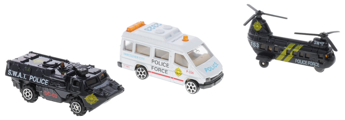 Pro-Engine Набор машинок Police Force 3 штPT2007 (96) Pro-Engine Набор машинок Police Force 3 штPT2007 (96)Набор машинок Pro-Engine Police Force понравится любому мальчику. В набор входит полицейский фургон, броневик и вертолет. Игрушки изготовлены из качественных и безопасных материалов с высокой степенью детализации. С таким набором малыш сможет устраивать масштабные полицейские погони за опасными преступниками.