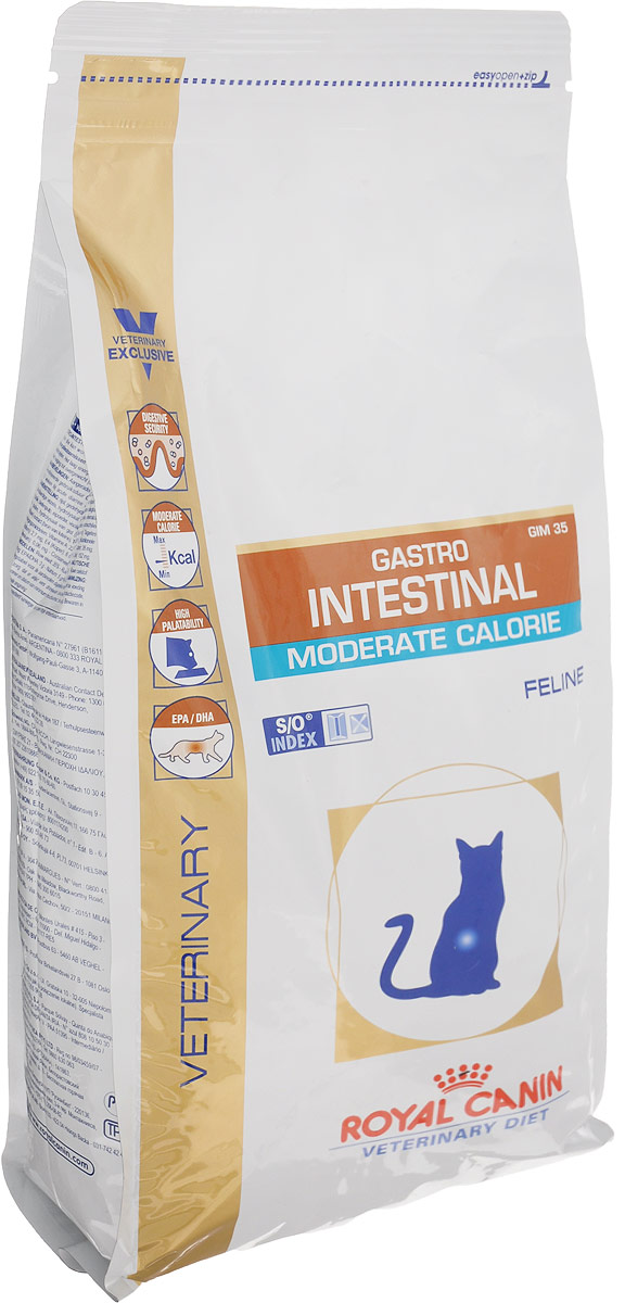 Корм сухой диетический Royal Canin Gastro Intestinal. Moderate Calorie для кошек c пониженным содержанием жира при воспалении кишечника и нарушении пищеварения, 2 кг35366 Корм сухой диетический Royal Canin Gastro Intestinal. Moderate Calorie для кошек c пониженным содержанием жира при воспалении кишечника и нарушении пищеварения, 2 кг35366Сухой диетический корм Royal Canin Gastro Intestinal. Moderate Calorie для кошек c пониженным содержанием жира при воспалении кишечника и нарушении пищеварения. Показания: - Острая и хроническая диарея; - Хроническое воспаление кишечника; - Плохая переваримость и абсорбция питательных веществ; - Пролиферация бактерий в тонком кишечнике; - Колит; - Гастрит; - Панкреатит; - Экссудативная энтеропатия; Противопоказания: Беременность, лактация, рост. Длительность курса применения: Для усиления регенераторной способности ворсинчатого эпителия стенки кишечника при остром воспалительном процессе рекомендуется диетотерапия с минимальным сроком три недели. При хронических заболеваниях может потребоваться назначение диетического корма на протяжении всей жизни животного. Для оптимальной работы пищеварительной системы необходимо соблюдение суточного рациона и увеличение его кратности. Диетологическое...