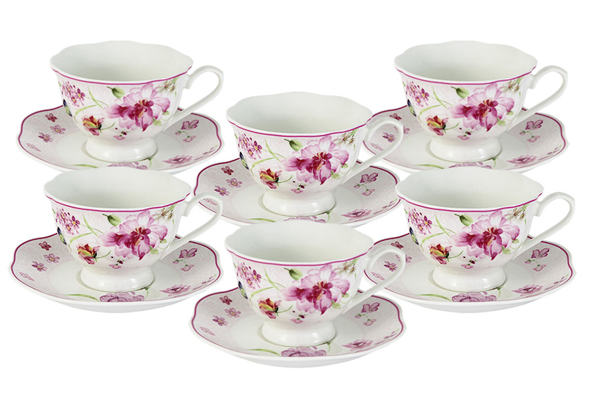 Набор Primavera Decor Розовые цветы, 6 чашек + 6 блюдецPW-15-412C-AL Набор Primavera Decor Розовые цветы, 6 чашек + 6 блюдецPW-15-412C-ALОбеденные и чайные сервизы торговой марки Primavera изготовлены из фарфора с добавлением костной золы (7-15%), благодаря которой фарфор получается прозрачным и прочным. Посуда подходит для ежедневного инспользования, благодаря отсутствию серебряной и золотой отделки посуду можно мыть в посудомоечной машине, а также использовать в микроволновой печи.