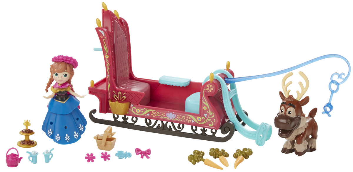 Disney Frozen Набор фигурок Frozen Sleigh RideB5194_B5196_Frozen Sleigh Ride Disney Frozen Набор фигурок Frozen Sleigh RideB5194_B5196_Frozen Sleigh RideНабор фигурок Disney Princess Frozen Sleigh Ride - замечательное дополнение к играм на тему волшебного мира Принцесс Диснея. Фигурки принцессы Анны и оленя Свена выполнены из качественного пластика и хорошо проработаны. Небольшой размер оптимален: они подойдут для игры, могут стать просто фигуркой-украшением, а еще такие игрушки удобно коллекционировать. В комплекте также предусмотрены большие сани, корзинка, чайник, 2 кружки, этажерка, 3 морковки, бантик, 2 цветочка, шапочка. Игры с фигурками способствуют эмоциональному развитию, помогают формировать воображение, чувство ответственности и заботы. Великолепное качество исполнения делает эти игрушки чудесным подарком к любому празднику.