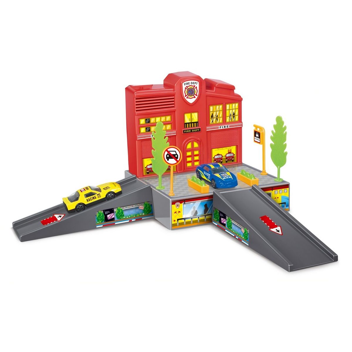 Dave Toy Игровой набор Пожарная станция32018 Dave Toy Игровой набор Пожарная станция32018Игровой набор Dave Toy Пожарная станция - это будет отличное приобретение для вашего малыша. Все детали игрового набора выполнены из качественного безопасного для детей материала. На небольшой платформе располагается пожарная станция красного цвета с окошками, в которых горит свет. Там располагаются зеленые деревья, клумбы с цветами и дорожные знаки. В нижней части прорисована мастерская для пожарных машин, в которой видны силуэты людей. Подъем и спуск с платформы выполнен в виде мостика серого цвета, направление движения отмечено стрелочками. В комплекте со станцией идет 1 металлическая машинка синего цвета и лист с наклейками для украшения станции. Сама станция выполнена в приятных красных. Играя в этот игровой набор, ваш ребенок сможет весело проводить свое время как один, так и в компании сверстников.