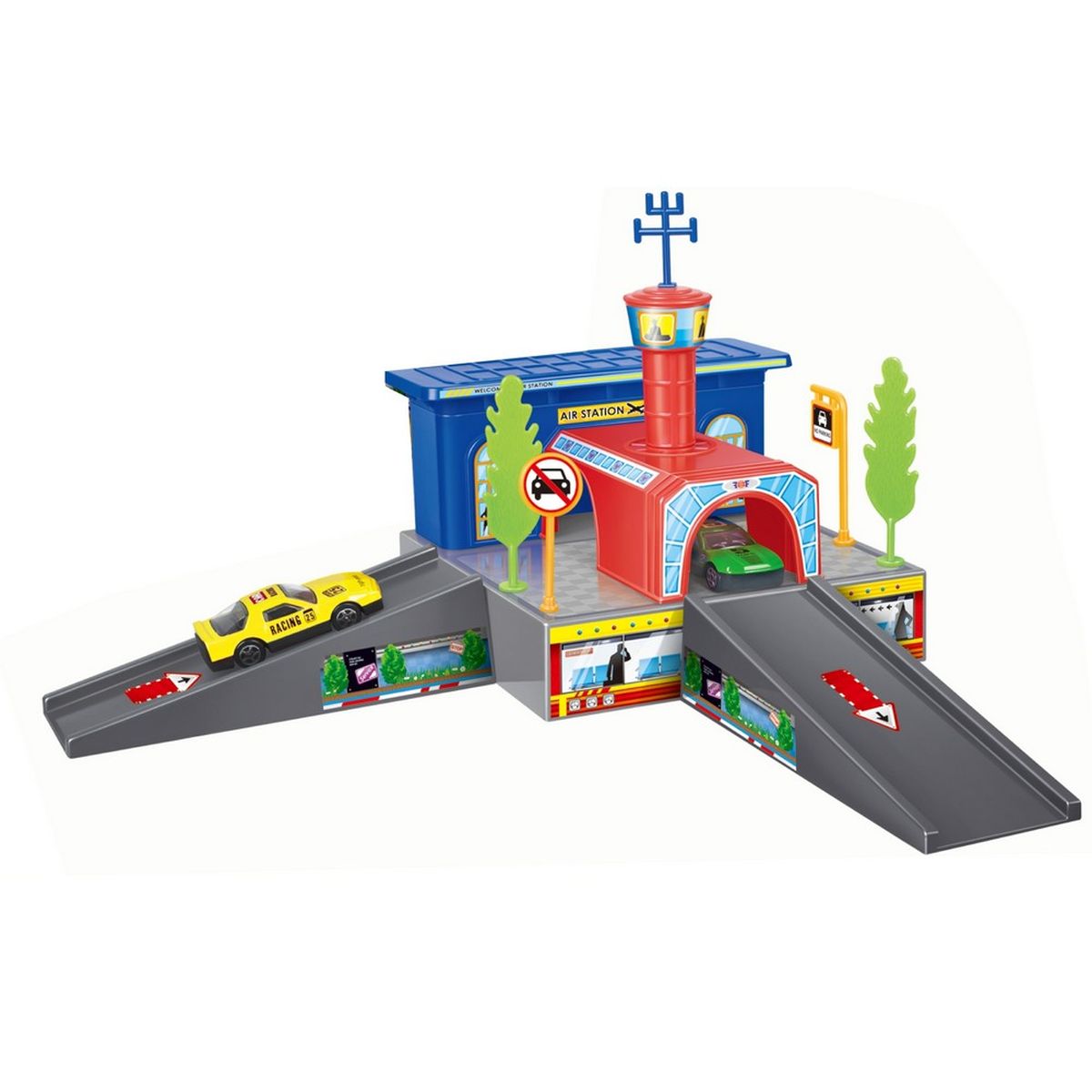 Dave Toy Игровой набор Аэропорт32019 Dave Toy Игровой набор Аэропорт32019Игровой набор Dave Toy Аэропорт - это будет отличное приобретение для вашего малыша. Все детали игрового набора выполнены из качественного безопасного для детей материала.На первом уровне аэропорта прорисован зал ожидания с пассажирами. Въезд и выезд серого цвета в виде небольших мостиков, на которых стрелками обозначено направление движения. Если подняться к синему зданию аэропорта, то можно попасть в арку красного цвета, на крыше которой расположена вышка для наблюдений. Когда машинке нужно выехать, это можно сделать из той же арки. Вокруг расположены дорожные знаки и зеленые деревья. br>В комплекте с набором идет 1 металлическая машинка и лист с наклейками для украшения станции. Сам аэропорт выполнен в приятных красных. Играя в этот игровой набор, ваш ребенок сможет весело проводить свое время как один, так и в компании сверстников.