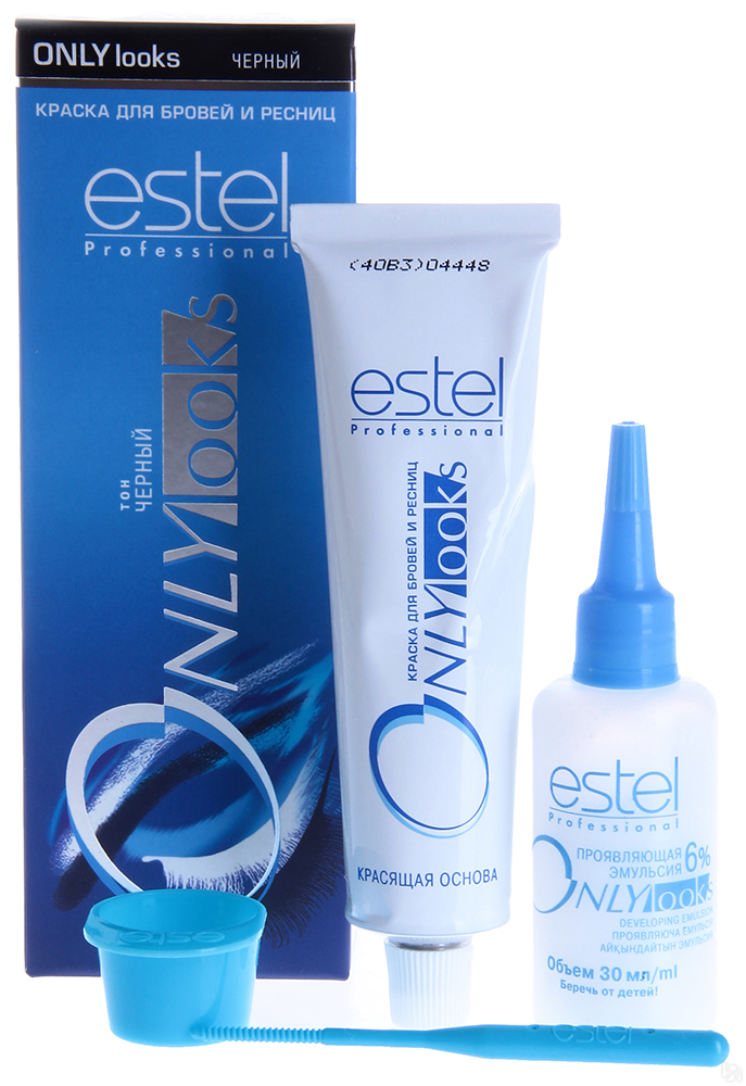 Estel Only Looks Краска для бровей и ресниц Тон черный 50 мл + 30 мл601 Estel Only Looks Краска для бровей и ресниц Тон черный 50 мл + 30 мл601Специальная краска Estel Only looks благоприятна для чувствительной кожи вокруг глаз. Не содержит парфюмерных масел. Имеет мягкую, удобную в обращении консистенцию и нейтральную величину pH. Полученный оттенок держится около 3-4 недель. Одной упаковки краски хватит для многократного использования в течение примерно 1 года. В комплект краски входят: туба с крем-краской, 50 мл флакон с проявляющей эмульсией, 30 мл мисочка для краски, лопаточка для размешивания и нанесения, инструкция по применению.