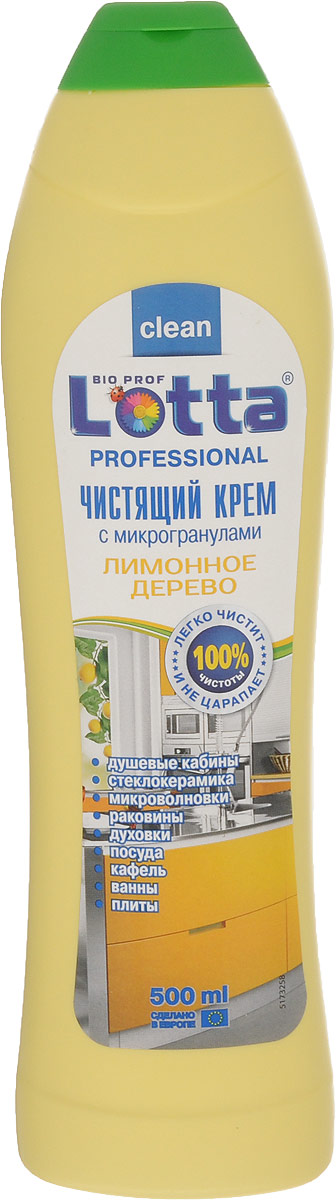 Крем чистящий Lotta Рrofessional, лимонное дерево, 500 мл4660002310932 Крем чистящий Lotta Рrofessional, лимонное дерево, 500 мл4660002310932Крем Lotta Рrofessional c лимонным ароматом - универсальное чистящее средство для профессионального применения. Благодаря своему специальному составу не оставляет царапин и разводов в отличие от обычных абразивных чистящих порошков. Легко справляется даже со стойкими загрязнениями, удаляет грязь, жир, ржавчину, известковый налет. Подходит для чистки кафеля, эмалированных и хромированных поверхностей, изделий из нержавеющей стали, фарфора и фаянса, серебра и алюминия. Состав: Товар сертифицирован.