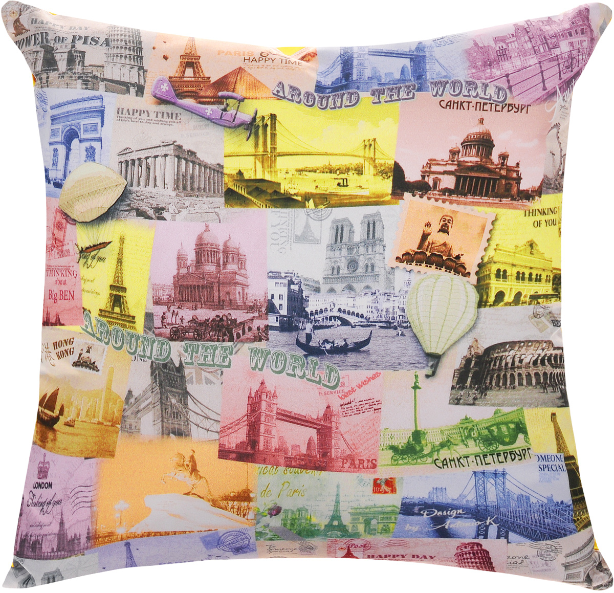 Подушка декоративная GiftnHome Вокруг света, 35 х 35 cмPLW-35 Around the World Подушка декоративная GiftnHome Вокруг света, 35 х 35 cмPLW-35 Around the WorldДекоративная подушка GiftnHome Вокруг света - это яркое украшение вашего дома. Чехол выполнен из гладкого и приятного на ощупь атласа (искусственного шелка). Лицевая сторона украшена красочным изображением. Чехол застегивается на молнию. Внутренний наполнитель подушки - холлофайбер. Красивая подушка создаст в доме уют и станет прекрасным элементом декора.