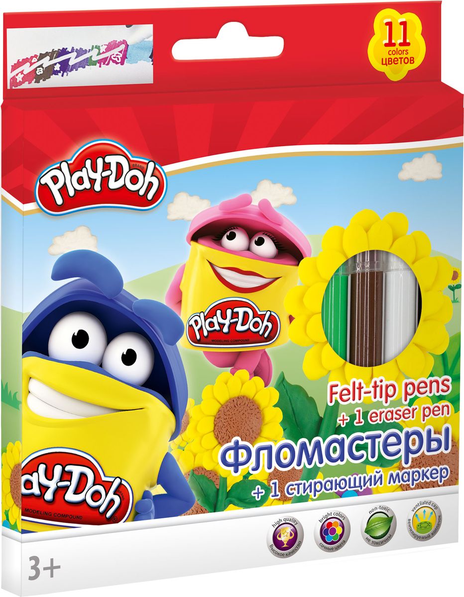 Play Doh Набор цветных фломастеров 12 штPDDB-US1-17MB-12 Play Doh Набор цветных фломастеров 12 штPDDB-US1-17MB-12Набор фломастеров Play Doh предназначен специально для рисования и закрашивания. Он обязательно порадует юных художников и поможет им создать яркие и неповторимые картинки. Фломастеры выполнены из нетоксичного пластика и имеют прочный утолщенный наконечник. В комплекте с фломастерами идет один стирающий маркер.