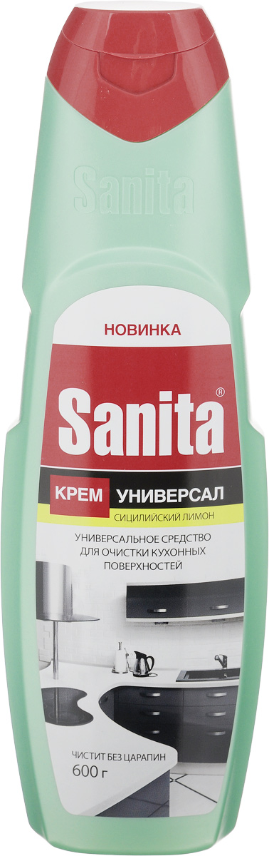 Средство чистящее Sanita Сицилийский лимон, крем, универсальное, 600 мл26600_салатовый Средство чистящее Sanita Сицилийский лимон, крем, универсальное, 600 мл26600_салатовыйЧистящее средство Sanita Сицилийский лимон предназначено для очистки кухонных поверхностей. Оно содержит особые микрогранулы, которые эффективно справляются с жиром, грязью, нагаром и известковым налетом. Средство бережно очищает поверхности, легко смывается, не оставляет разводов после высыхания и дарит аромат свежести. Применение: встряхнуть крем, распределить по поверхности, с помощью влажной губки произвести очистку поверхности, смыть водой. Состав: >= 30% мягкий абразивный наполнитель, Товар сертифицирован.