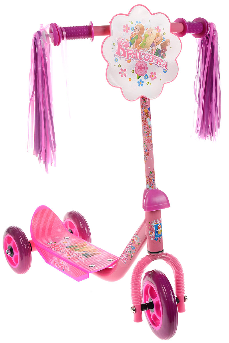 1TOY Самокат детский трехколесный Красотка цвет розовыйТ53990 1TOY Самокат детский трехколесный Красотка цвет розовыйТ53990Детский самокат 1TOY Красотка с забавными кисточками на ручках непременно понравится вашей принцессе. Он легкий и маневренный. Даже при постоянном использовании самокат смело прослужит несколько лет. Ручки самоката выполнены таким образом, что ребенку будет очень удобно за них держаться, и руки малышки не будут скользить. Площадка для ног снабжена противоскользящим покрытием. Колеса имеют хорошее сцепление с поверхностью и обеспечивают комфортное движение без тряски. Складная конструкция самоката облегает транспортировку и хранение самоката. Создан самокат специально для активного отдыха, чтобы ребенок имел возможность совмещать полезное времяпрепровождение и приятные физические нагрузки.