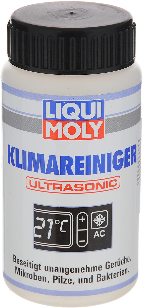 Жидкость для ультразвуковой очистки кондиционера LiquiMoly Klimareiniger Ultrasonic, 100 мл4079 Жидкость для ультразвуковой очистки кондиционера LiquiMoly Klimareiniger Ultrasonic, 100 мл4079Жидкость LiquiMoly Klimareiniger Ultrasonic предназначена для ультразвуковой очистки кондиционера. Она легко и быстро (около 10 минут) освобождает всю систему вентиляции легковых автомобилей, грузовиков, автобусов и другой автотехники от микробов, грибков и бактерий. Устраняет неприятные запахи в салоне автомобиля, обеспечивает подачу свежего и чистого воздуха, оставляя после применения приятный цитрусовый аромат. Очищающая жидкость создана на водной основе, не токсична и не вызывает аллергии. Товар сертифицирован.