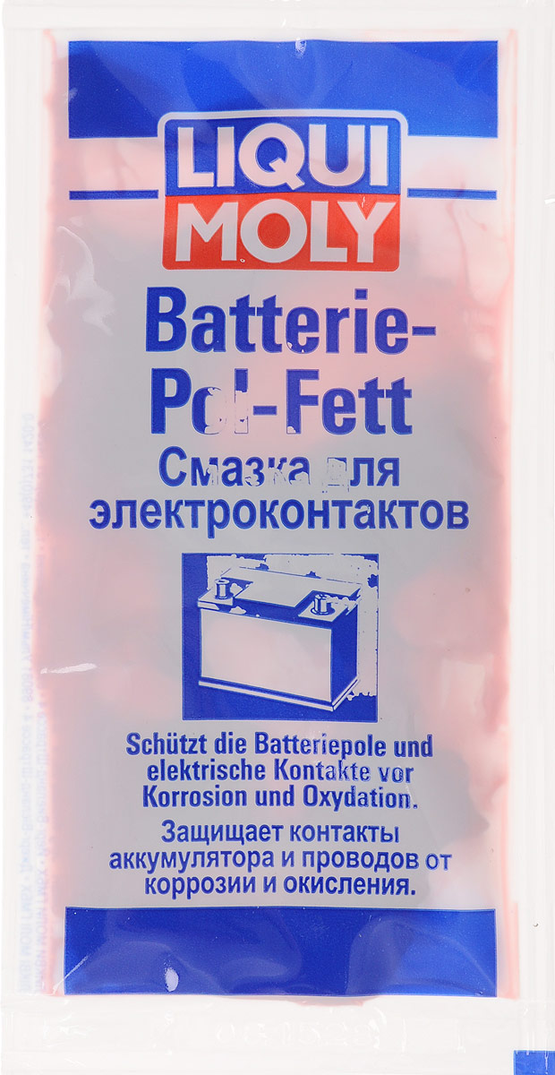 Смазка для электроконтактов LiquiMoly Batterie-Pol-Fett, 10 г8045 Смазка для электроконтактов LiquiMoly Batterie-Pol-Fett, 10 г8045Смазка LiquiMoly Batterie-Pol-Fett предназначена для защиты контактов и проводов от коррозии, предотвращает повреждение кислотами. Служит для уверенного старта мотора, хорошего освещения и долгой жизни аккумулятора. Состав: нафтеновое базовое масло, парафиновое базовое масло, кальциевое мыло, вода, краситель, ноу-хау компании. Товар сертифицирован.