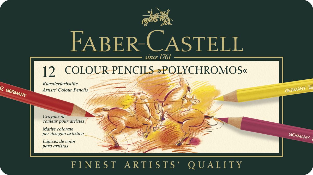 Faber-Castell Цветные карандаши Polychromos 12 цветов110012 Faber-Castell Цветные карандаши Polychromos 12 цветов110012Цветные карандаши Faber-Castell Polychromos станут незаменимым инструментом для начинающих и профессиональных художников. В набор входят 12 карандашей разных цветов. Особенности карандашей: высокое содержание очень качественных пигментов гарантирует устойчивость к воздействию света и интенсивность; грифель толщиной 3,8 мм; гладкий грифель на основе воска водоустойчив, не размазывается. Набор цветных карандашей - это практичный художественный инструмент, который поможет вам в создании самых выразительных произведений. Карандаши упакованы в металлический пенал, благодаря чему их удобно хранить.