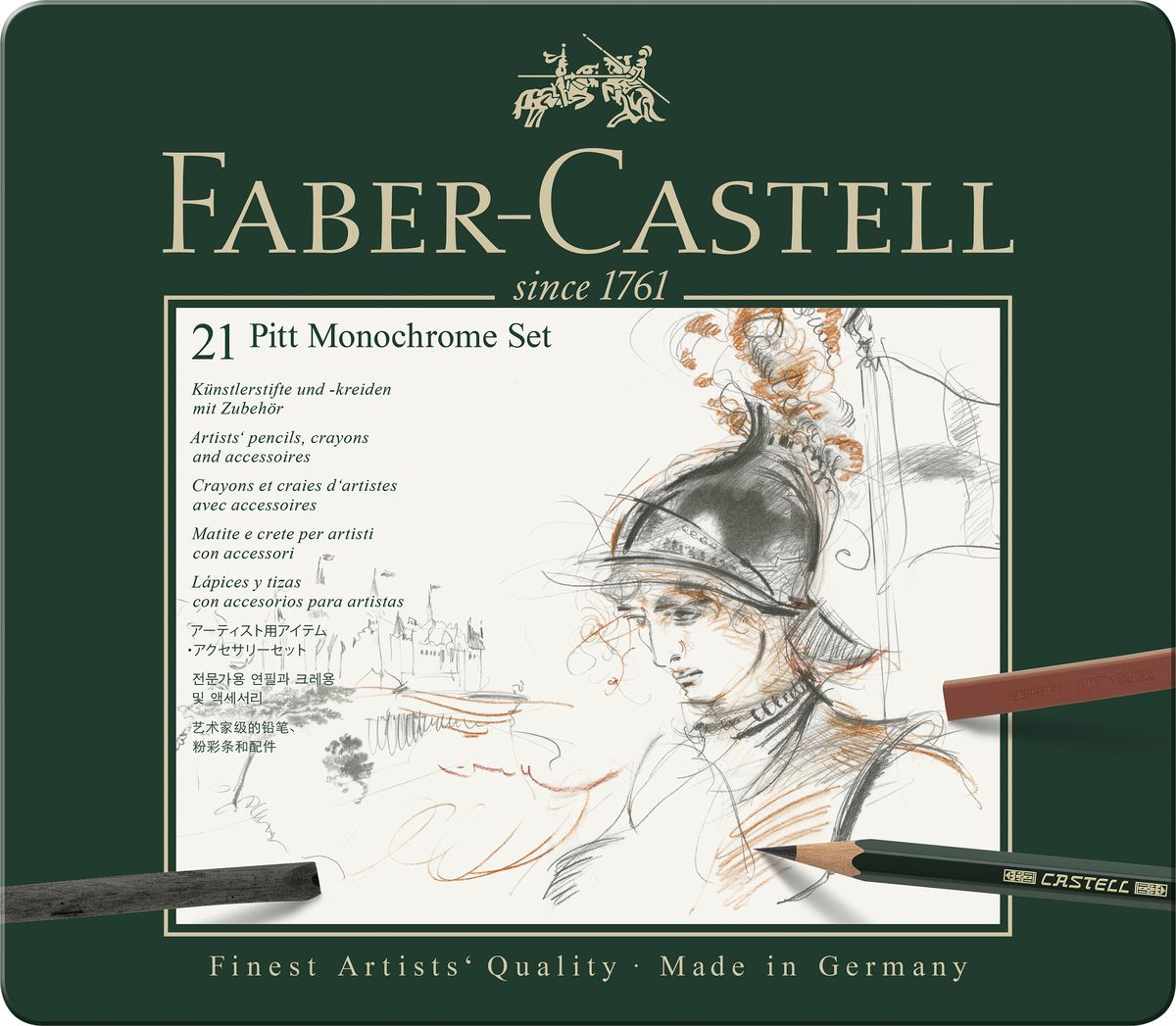 Faber-Castell СПЕЦИАЛЬНЫЙ НАБОР PITT MONOCHROME металлическая коробка 21 предмет112976 Faber-Castell СПЕЦИАЛЬНЫЙ НАБОР PITT MONOCHROME металлическая коробка 21 предмет112976Художественные наборы PITT® MONOCHROME пригодны не только для профессиональных, но и для начинающих художников. Наборы содержат: графитные карандаши PITT® MONOCHROME, пастельные карандаши PITT®, мелки PITT® MONOCHROME, карандаши CASTELL® 9000, прессованный и натуральный уголь PITT® MONOCHROME, художественный ластик и другие принадлежности.