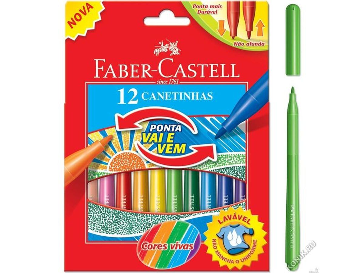Faber-Castell Фломастеры 12 цветов150112 Faber-Castell Фломастеры 12 цветов150112Фломастеры Faber-Castell помогут маленькому художнику раскрыть свой творческий потенциал, рисовать и раскрашивать яркие картинки, развивая воображение, мелкую моторику и цветовосприятие. В наборе Faber-Castell 12 разноцветных фломастеров с мягким наконечником. Корпусы выполнены из пластика. Чернила на водной основе окрашены с использованием пищевых красителей, благодаря чему они полностью безопасны для ребенка и имеют яркие, насыщенные цвета. Если маленький художник запачкался - не беда, ведь фломастеры отстирываются с большинства тканей. Вентилируемый колпачок надолго сохранит яркость цветов.