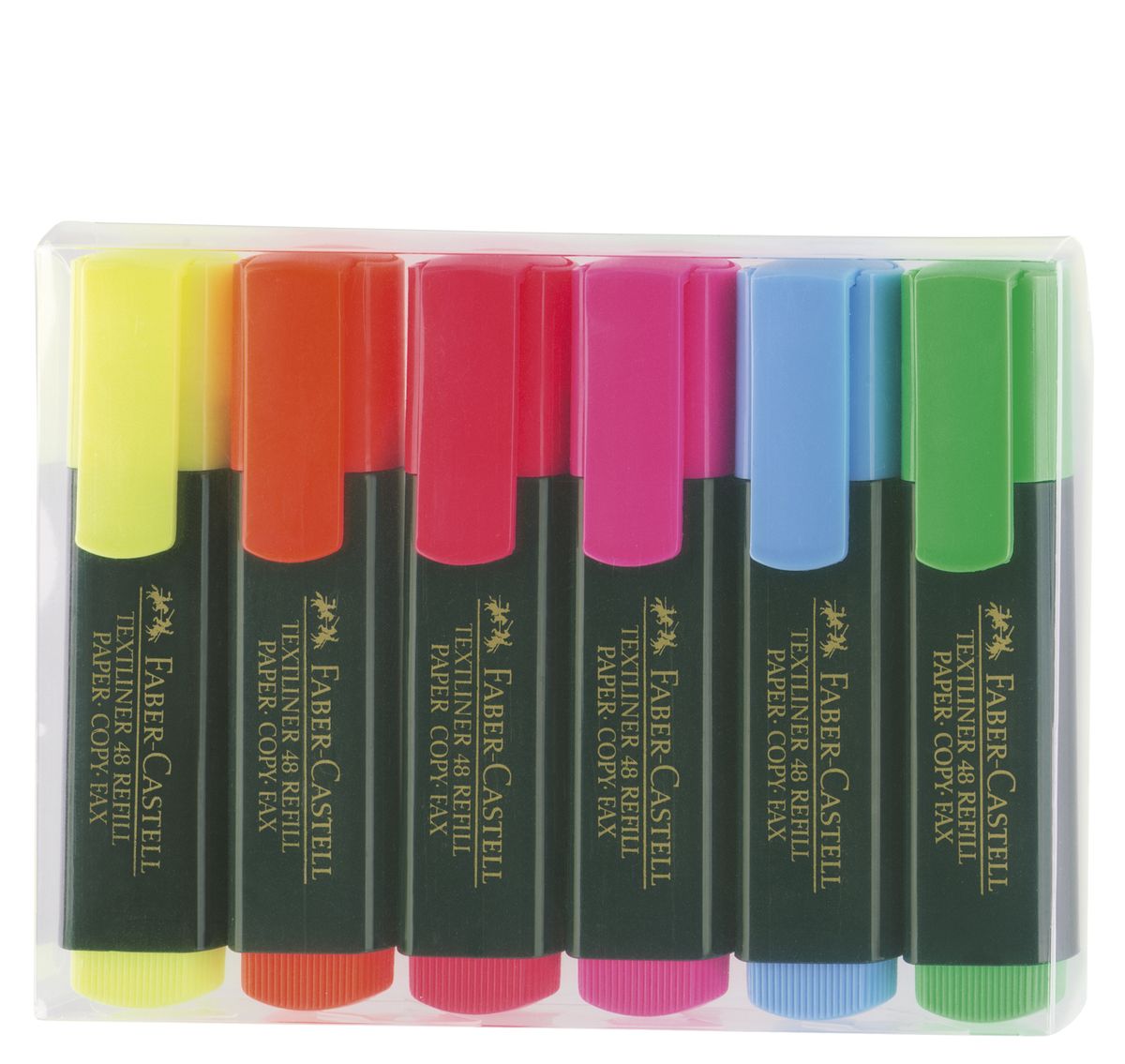 Faber-Castell Текстовыделитель 6 цветов154806 Faber-Castell Текстовыделитель 6 цветов154806Заправляемый текстовыделитель Faber-Castell подойдет для выделения текстов на разных видах бумаги, в том числе на бумаге для факсов и копировальных машин, и станет незаменимым атрибутом работы в офисе. Текстовыделитель с клиновидным острием обладает ярким, насыщенным цветом и четким контуром линии шириной 1-5 мм. В наборе 6 текстовыделителей разных цветов.