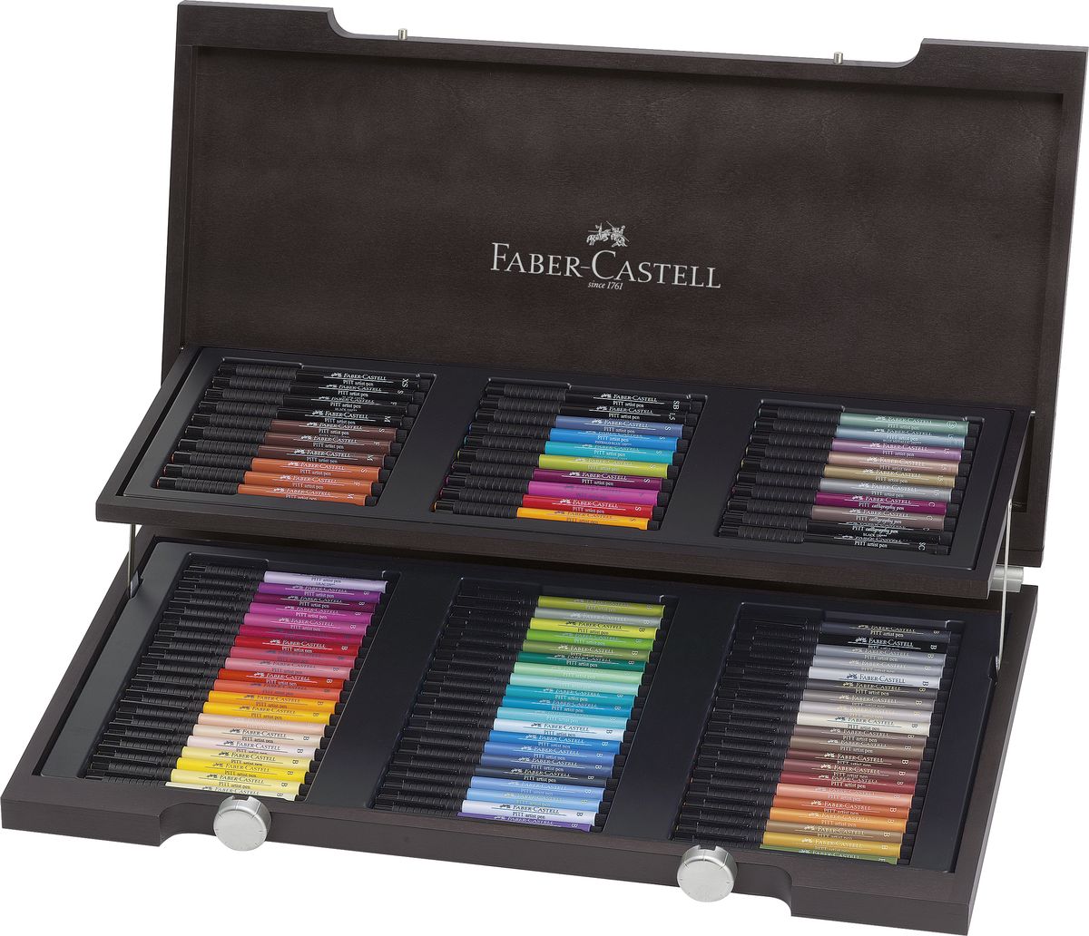 Faber-Castell Набор капиллярных ручек с кисточками Pitt Artist Pen 90 цветов167400 Faber-Castell Набор капиллярных ручек с кисточками Pitt Artist Pen 90 цветов167400Капиллярные ручки с кисточками Faber-Castell Pitt Artist Pen станут незаменимым инструментом для набросков тушью, рисования и живописи и идеальны для художников, дизайнеров, иллюстраторов, архитекторов. Заостренные кончики ручек позволяют проводить тончайшие линии. Чернила не выцветают на свету, не стираются и не размываются водой, не имеют неприятного запаха и pH-нейтральны. Набор художественных капиллярных ручек с кисточками - это практичный и современный художественный инструмент, который поможет вам в создании самых выразительных произведений.