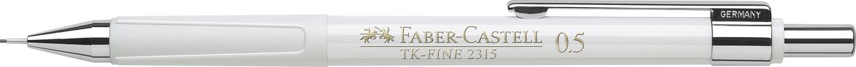 Faber-Castell Карандаш механический TK-Fine цвет корпуса белый 231501231501 Faber-Castell Карандаш механический TK-Fine цвет корпуса белый 231501231501Механический карандаш Faber-Castell TK-Fine идеален для письма и черчения. Корпус карандаша круглой формы выполнен из высококачественного пластика. Убирающийся внутрь кончик обеспечивает безопасное ношение карандаша в кармане. Отличительная особенность - качественный ластик и 3 запасных грифеля HB. Мягкое комфортное письмо и тонкие линии при написании принесут вам максимум удовольствия. Порадуйте друзей и знакомых, оказав им столь стильный знак внимания.