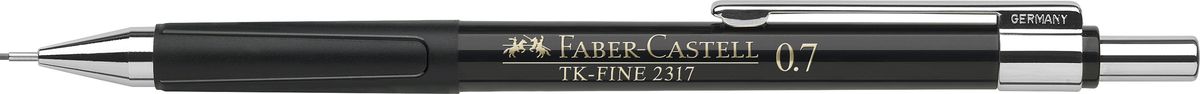 Faber-Castell Карандаш механический TK-Fine цвет корпуса черный 231799231799 Faber-Castell Карандаш механический TK-Fine цвет корпуса черный 231799231799Механический карандаш Faber-Castell TK-Fine идеален для письма и черчения. Корпус карандаша круглой формы выполнен из высококачественного пластика. Убирающийся внутрь кончик обеспечивает безопасное ношение карандаша в кармане. Отличительная особенность - качественный ластик и 3 запасных грифеля HB. Мягкое комфортное письмо и тонкие линии при написании принесут вам максимум удовольствия. Порадуйте друзей и знакомых, оказав им столь стильный знак внимания.