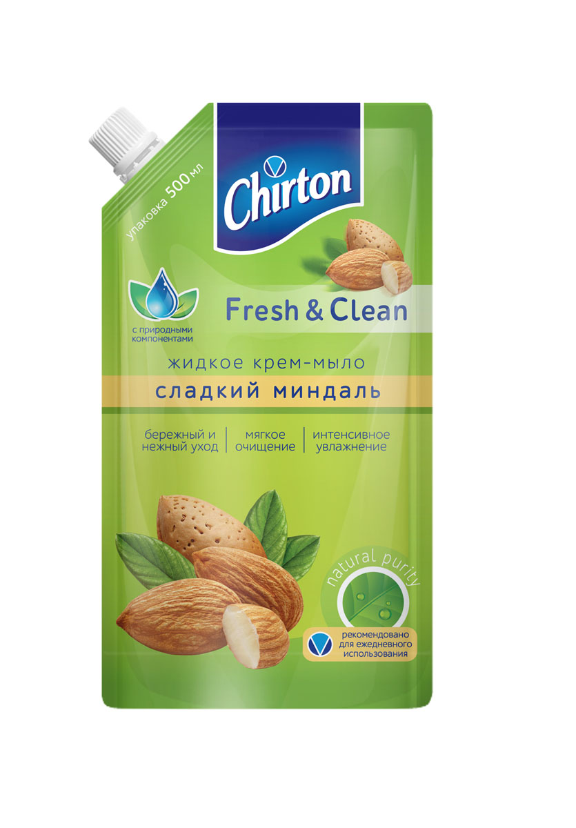 Жидкое крем-мыло Chirton Сладкий миндаль , 500 мл01188 Жидкое крем-мыло Chirton Сладкий миндаль , 500 мл01188Жидкое крем - мыло Сладкий миндаль надежно защитит вашу кожу от бактерий, при этом сохраняя ее нежной и увлажнённой. Обильно пенится и приятно пахнет, имеет густую консистенцию и экономично расходуется. Объем – 500 мл.