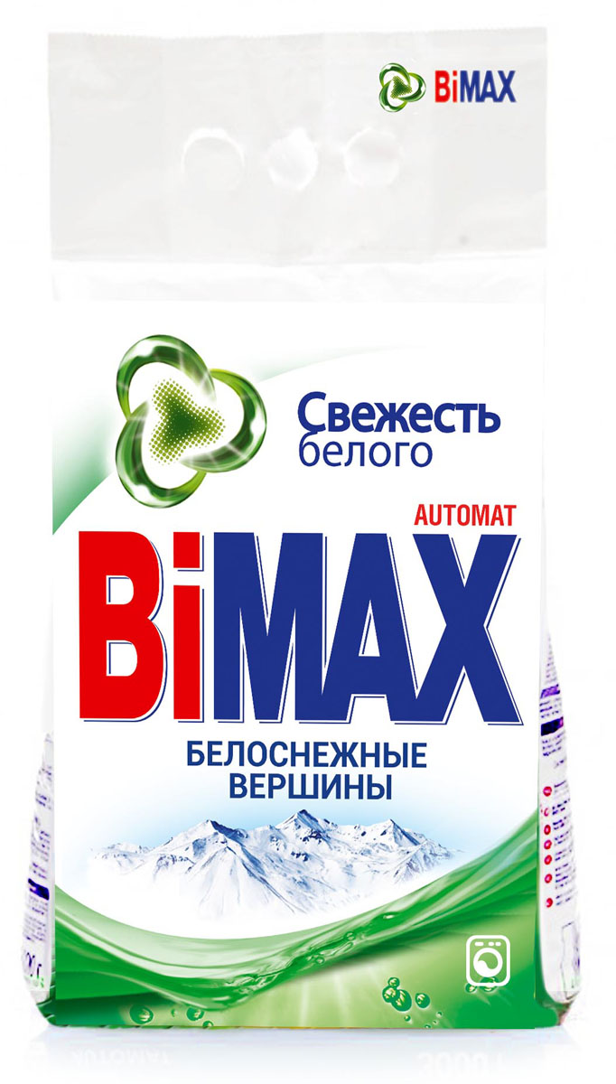 Стиральный порошок BiMax Белоснежные вершины, 3 кг512-1 Стиральный порошок BiMax Белоснежные вершины, 3 кг512-1Стиральный порошок BiMax Белоснежные вершины предназначен для замачивания, стирки и отбеливания изделий из хлопчатобумажных, льняных, синтетических тканей, а также тканей из смешанных волокон. Не предназначен для стирки изделий из шерсти и натурального шелка. Порошок имеет пониженное пенообразование, содержит биодобавки и перекисные соли. BiMax удаляет загрязнения и трудновыводимые пятна, придавая вашему белью ослепительную белизну и свежесть горных вершин. Отбеливает даже при низких температурах. Кроме того, порошок экономит ваши средства: 3 кг BiMax заменяют 4,5 кг обычного порошка. Подходит для стиральных машин любого типа и ручной стирки.