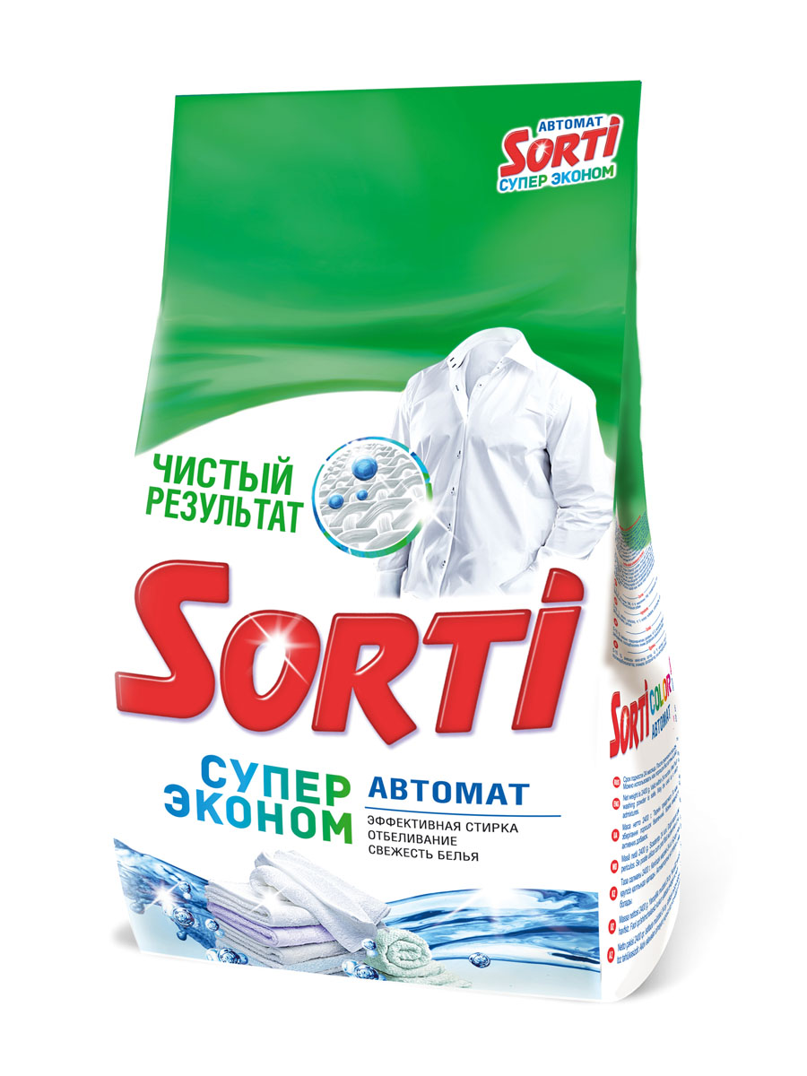 Стиральный порошок Sorti Супер эконом, 3 кг733-5 Стиральный порошок Sorti Супер эконом, 3 кг733-5Стиральный порошок Sorti Супер эконом - это универсальное синтетическое средство с пониженным пенообразованием с биодобавками и перекисными солями для замачивания, стирки и отбеливания изделий из хлопчатобумажных, льняных, синтетических тканей, а также тканей из смешанных волокон в стиральных машинах любого типа и ручной стирки. Порошок не предназначен для стирки изделий из шерсти и натурального шелка. Порошок не обладает аллергенным и раздражающим действием на кожу. Характеристики: Вес: 3 кг. Размер упаковки: 20 см х 13 см х 40 см. Артикул: 733-5. Товар сертифицирован.
