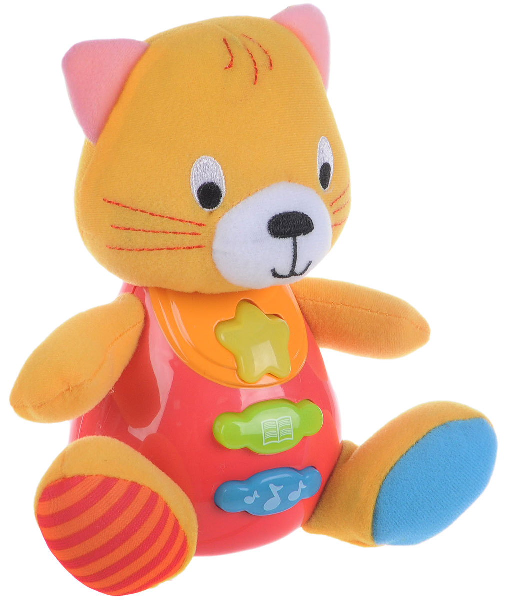 Умка Развивающая игрушка Кот0685-07_Кот Умка Развивающая игрушка Кот0685-07_КотРазвивающая игрушка Умка Кот изготовлена специально для деток от 6 месяцев. Игрушка очень интересная, она обладает световыми и звуковыми эффектами. Игрушка содержит 5 стихотворений детского автора М. Дружининой, песенку из мультфильма и 4 веселые мелодии. Голова и лапки мягконабивные, а туловище пластиковое. Развивающая игрушка Умка Кот способствует развитию зрения, памяти, воображения, моторики, слуха и координации движений. Такая игрушка привлечет внимание малыша своей яркой расцветкой и светящимися кнопками на животике игрушки. Рекомендуется докупить 2 батарейки напряжением 1,5V типа АА (товар комплектуется демонстрационными).
