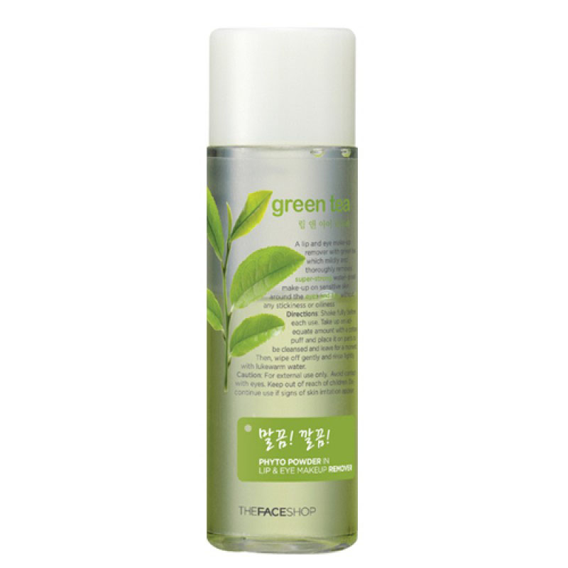 The Face Shop Средство для снятия макияжа с губ и глаз Phyto Powder. Зеленый чай, 100 млУТ000001699 The Face Shop Средство для снятия макияжа с губ и глаз Phyto Powder. Зеленый чай, 100 млУТ000001699Средство для снятия макияжа, даже самого стойкого. Благодаря входящему в состав экстракту зеленого чая (244mg), косметика бережно смывается даже на чувствительной коже, удаляет водостойкую косметику. Не оставляет чувства липкости и жирной пленки на лице.Средство является двухфазовым: Верхний слой: Очищающее масло тает на коже и удаляет водостойкий макияж Нижний слой: Очищающая вода, содержащая зеленый чай, смешиваясь с верхним слоем освежает кожу после снятия макияжа.