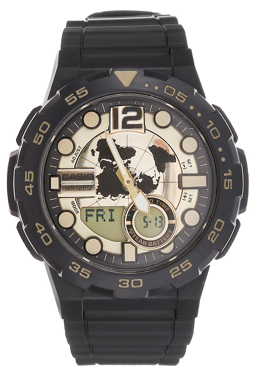 Часы наручные мужские Casio Collection, цвет: черный, золотой. AEQ-100BW-9AAEQ-100BW-9A Часы наручные мужские Casio Collection, цвет: черный, золотой. AEQ-100BW-9AAEQ-100BW-9AМногофункциональные мужские часы Casio Collection, выполнены из минерального стекла, металлического сплава и полимерного материала. Корпус часов оформлен символикой бренда. Часы оснащены ударопрочным корпусом с электронно-механическим механизмом, имеют степень влагозащиты равную 10 BAR, а также дополнены устойчивым к царапинам минеральным стеклом. Браслет часов оснащен застежкой-пряжкой, которая позволит с легкостью снимать и надевать изделие. Корпус часов оснащен стрелками с светящимся составом. Дополнительные функции: таймер, будильник, функция повтора будильника, секундомер, функция мирового времени, автоматический календарь, отображение времени в 12-часовом или 24-часовом формате. Часы дополнены оригинальной и практичной функцией записная книжка, которая позволит сохранить 30 записей. Каждая запись может включать в себя текст из 8 букв и 12 цифр. Часы поставляются в фирменной упаковке. Многофункциональные часы Casio Collection подчеркнут отменное...