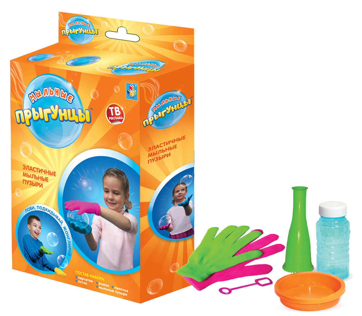 1TOY Мыльные пузыри Прыгунцы 60 млТ58673 1TOY Мыльные пузыри Прыгунцы 60 млТ58673Мыльные Прыгунцы - эластичные пузыри, с которыми весело играть, ловить, подкидывать и жонглировать! Благодаря волшебной мыльной жидкости и перчаткам мыльные пузыри не лопаются в руке. Подкидывайте пузырь, жонглируйте, удивляйте друзей! Играть Мыльными Прыгунцами можно как дома, так и на улице в безветренную погоду!
