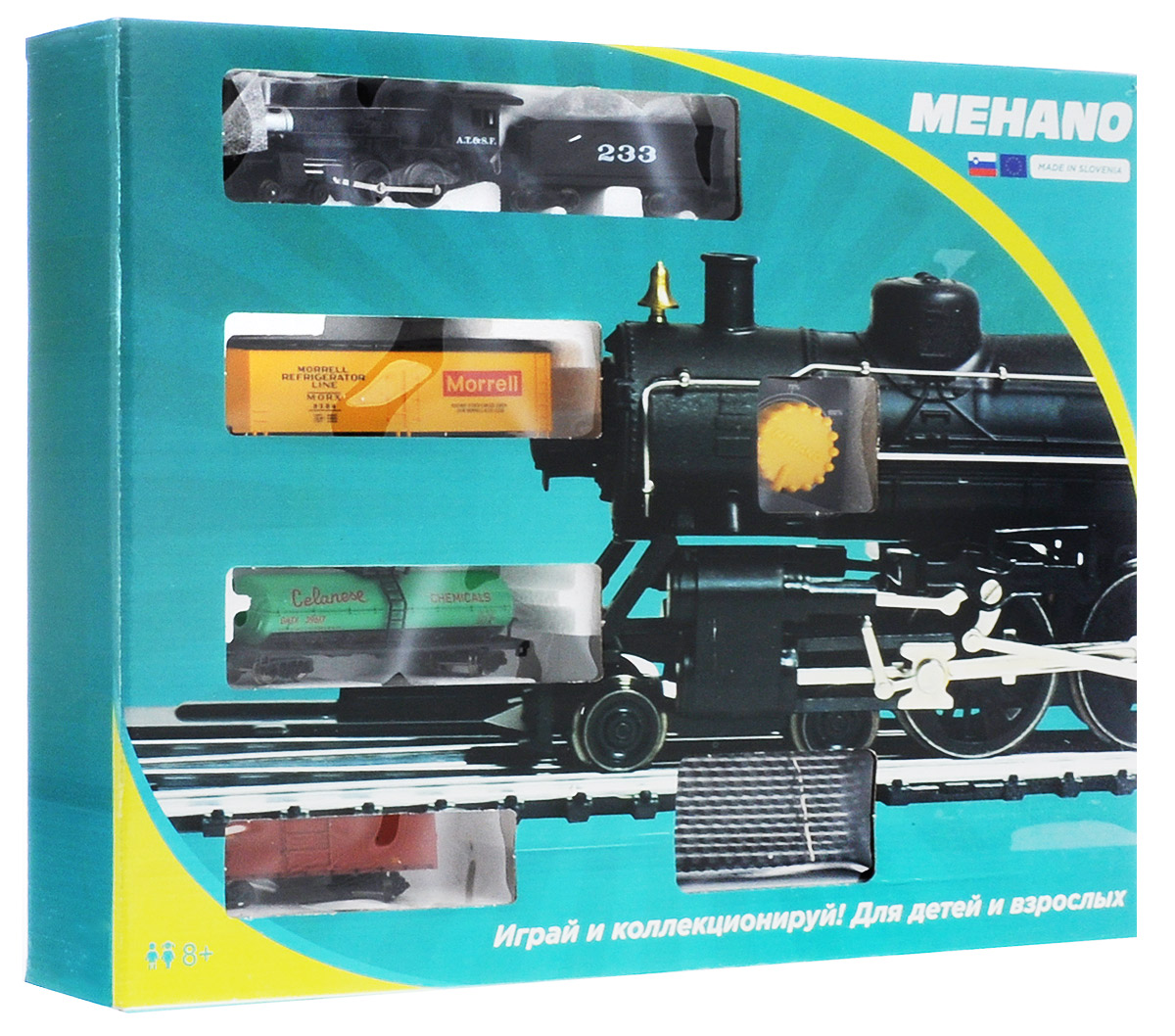 Mehano Железная дорога Hobby с паровозом AT&SFPR02-260 Mehano Железная дорога Hobby с паровозом AT&SFPR02-260Железная дорога Mehano - миниатюрная копия грузового состава. Мельчайшие детали паровозов, тепловозов и грузовых вагонов, каждая рельефная линия экстерьера тщательно проработаны, благодаря чему состав выглядит более чем реально. Можно вообразить, как этот состав загрузили где-то на миниатюрном перевалочном пункте, а затем он аккуратно вез свой груз по длинным разветвленным путям... Воплотить воображаемое в действительность очень легко: при желании железнодорожное полотно можно увеличить и добавить элементы ландшафта, ведь все элементы железных дорог Mehano совместимы друг с другом. При желании, можно докупить стрелку, перекресток и состав может двигаться на другие участки железной дороги. Рельсы металлические, колеса паровозов и вагонов выполнены из металла. Все элементы комплекта совместимы с другими сборными моделями железной дороги Mehano, так что юный машинист сможет прокладывать различные маршруты, строить новые станции и придумывать неповторимый,...