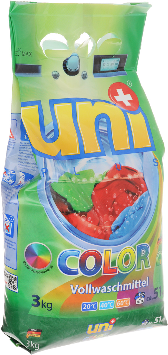 Порошок стиральный Uniplus Color, для цветных вещей, 3 кг200711 Порошок стиральный Uniplus Color, для цветных вещей, 3 кг200711Cтиральный порошок Uniplus Color предназначен для стирки цветных изделий из хлопчатобумажных, льняных, синтетических тканей и тканей из смешаннх волокон, тонких и быстролиняющих изделий. В состав входят цветозащитные компоненты, сохраняющие яркость цветов. Эффективно отстирывает при температурах от 20° С до 60°С. Содержит смягчающие воду вещества, защищающие машину т образования известкового налета. Не содержит хлора и фосфатов. Подходит для всех типов стиральных машин и ручной стирки. Состав: (5-15%) анионные ПАВ, цеолиты, (менее 5%) неионогенные ПАВ, мыло, фосфонаты, стабилизатор цвета, энзимы, ароматизатор. Товар сертифицирован.