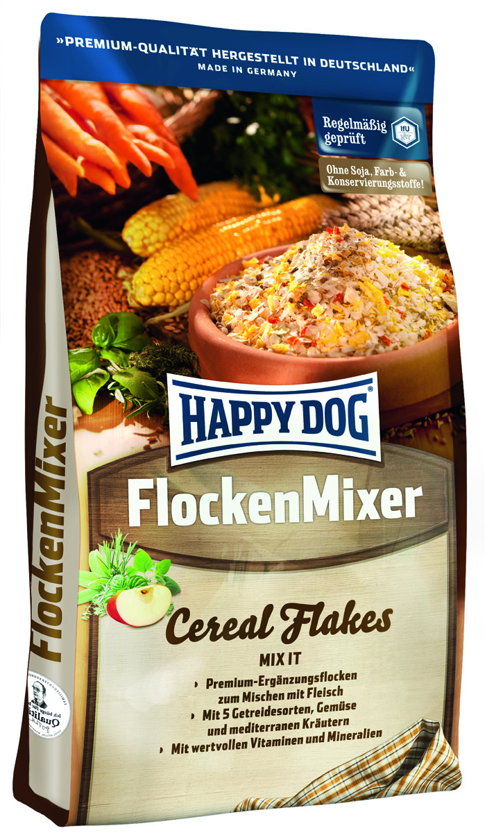 Корм сухой Happy Dog Flocken Mixer, дополнительное питание для собак в виде хлопьев, 10 кг2161 Корм сухой Happy Dog Flocken Mixer, дополнительное питание для собак в виде хлопьев, 10 кг2161Happy Dog Flocken Mixer - полноценное и дополнительное питание для собак в виде хлопьев. Мясо - важный продукт, но оно не удовлетворяет все потребности, и для полноценного питания его недостаточно! Сбалансированный рацион для собак должен включать в себя также разнообразные, легко усваиваемые растительные компоненты с активными и балластными веществами. Хлопья Happy Dog Flocken Mixer идеально подходят для смешивания с мясом. Эта смесь содержит легко перевариваемые тонкие хлопья, хлопья из цельного зерна, овощи и травы. Идеальное дополнение к каждому мясному кормлению. Состав: хлопья из цельнозерновой кукурузы, тонкие хлопья из кукурузной муки, хлопья из цельнозерновой пшеницы, хлопья из цельнозернового овса, гороховые хлопья (6%), фосфат дикальция, сушеная морковь (2%), карбонат кальция, просо воздушное, рисовая мука, хлорид натрия, ягоды бузины, виноградные выжимки, чабер садовый, майоран, плоды аниса, базилик, фенхель, цветки бузины,...