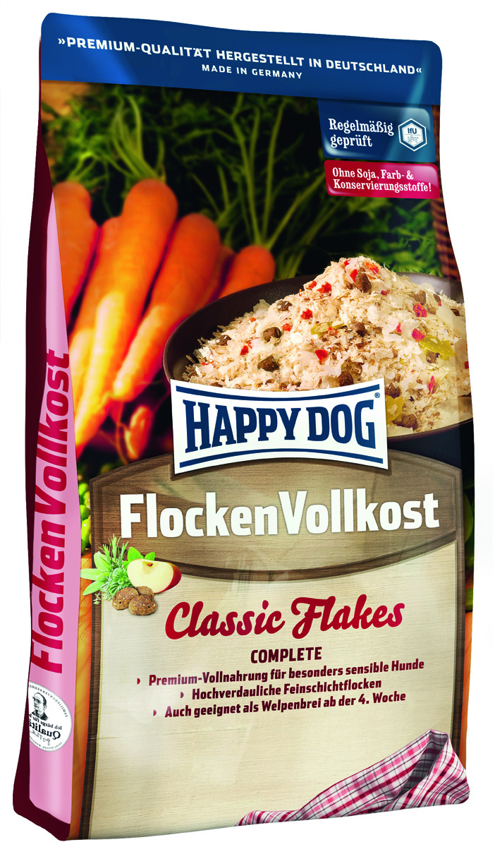 Корм сухой Happy Dog Flocken Vollkost, дополнительное питание для собак в виде хлопьев, 10 кг2165 Корм сухой Happy Dog Flocken Vollkost, дополнительное питание для собак в виде хлопьев, 10 кг2165Happy Dog Flocken Vollkost - полезный, легко усваиваемый полнорационный корм класса премиум подходит для собак с чувствительным пищеварением и в качестве прикорма для щенков в возрасте от 3 недель. Полноценный корм из хлопьев содержит сбалансированное количество животных белков и жиров, а также легко усваиваемые углеводы в форме специальных тонких хлопьев из созревшей на солнце кукурузы. Эти хлопья класса премиум всегда следует смешивать с теплой водой до кашеобразной консистенции. Состав: тонкие хлопья из кукурузной муки, мясопродукты, пшеничная мука, пшеница, птичий жир, мясо, фосфат дикальция, сушеная морковь, гороховые хлопья, птица, карбонат кальция, говяжий жир, гемоглобин, рыба, гидролизат печени, хлорид натрия, свекольная пульпа, яблочная пульпа, ягоды бузины, экстракт винограда, чабер садовый, майоран, плоды аниса, базилик, фенхель, цветки бузины, цветки лаванды, розмарин, шалфей, тимьян (общий объем трав: 0,1 %). ...