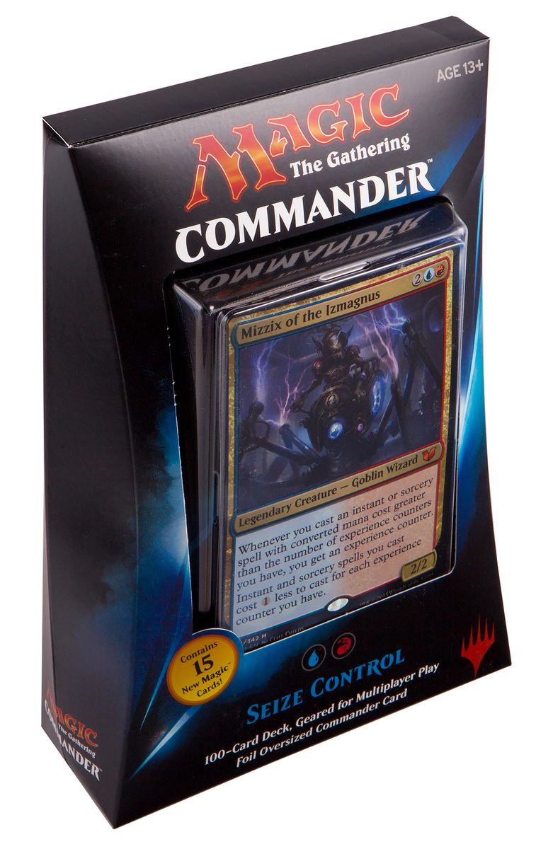Magic: The Gathering Настольная игра Захватить Контроль (выпуск Commander 2015)B28720000/3 Magic: The Gathering Настольная игра Захватить Контроль (выпуск Commander 2015)B28720000/3Данный набор включает в себя: 100-карточную красно-синюю колоду, полностью готовую для игры, 1 фольгированную карточку увеличенного размера, 10 двухсторонних фишек, а также коробочку для хранения колоды и краткую аннотацию к игре на английском языке.